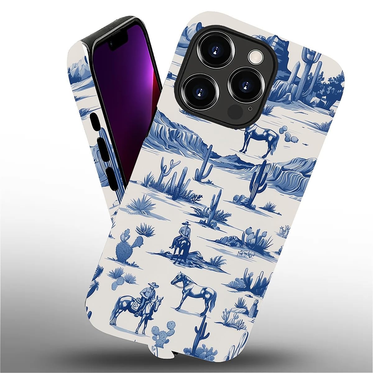 Fkbrcl4U For Iphone 13 Pro Max Case, Hybrid 2-Layer Silicone Protective Matte Case For Girl Women Western Cowboy Horse Cow Deser