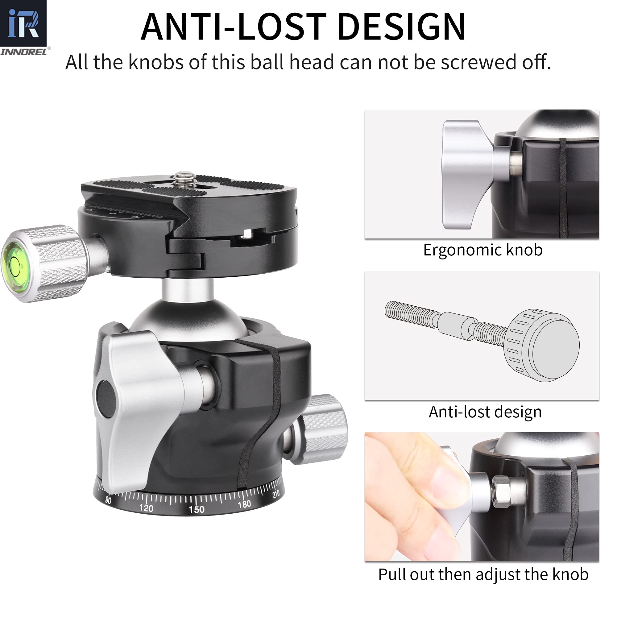 Low Profile Tripod Ball Head-Innorel 360Panoramic Cnc Metal Camera Tripod Ballhead With 1/4 Arca Swiss Universal Quick Release P