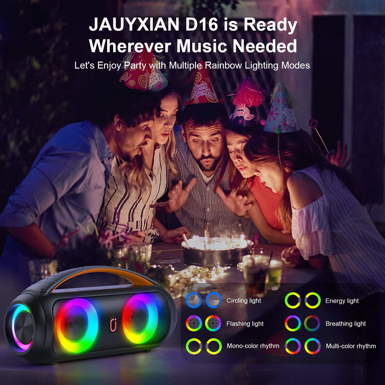 Portable Bluetooth Speaker, Loud Boombox Speaker With Subwoofer, Powerful Deep Bass Stereo Sound, Ip65 Waterproof, Wireless Outd