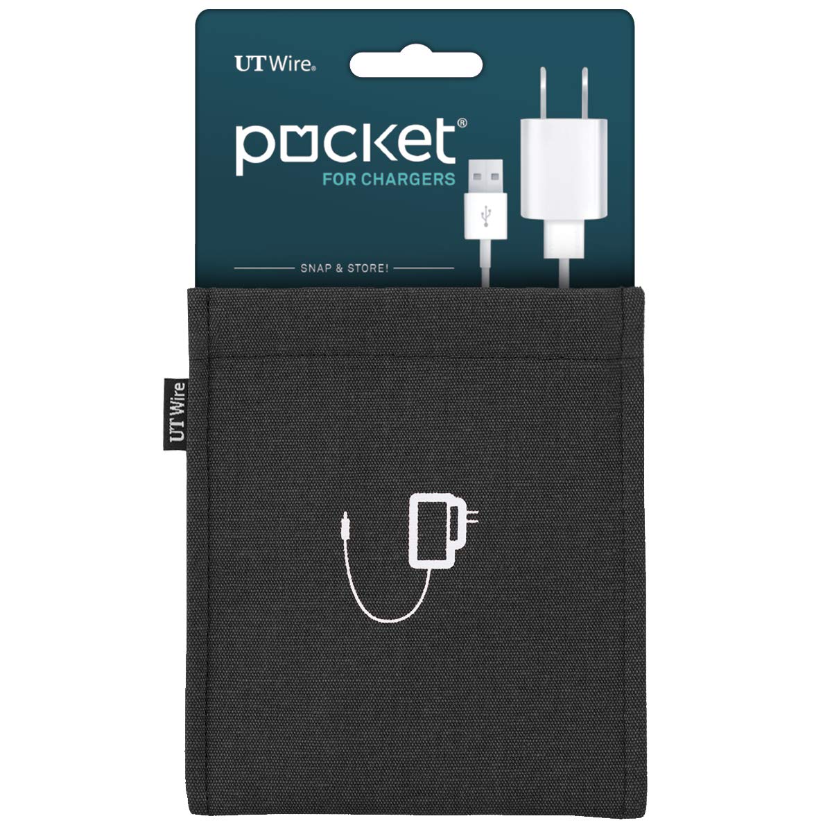 UT Wire Pocket for Mobile Charger Snap & Store Case Pouch, Black