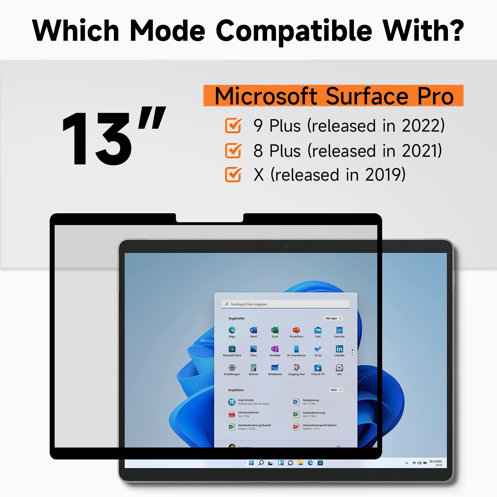 Upgrade Privacy Screen For Microsoft Surface Pro 9/8/X  13Inch, Fully Removable Anti Glare Blue Light Filter, Anti Spy Screen Pr