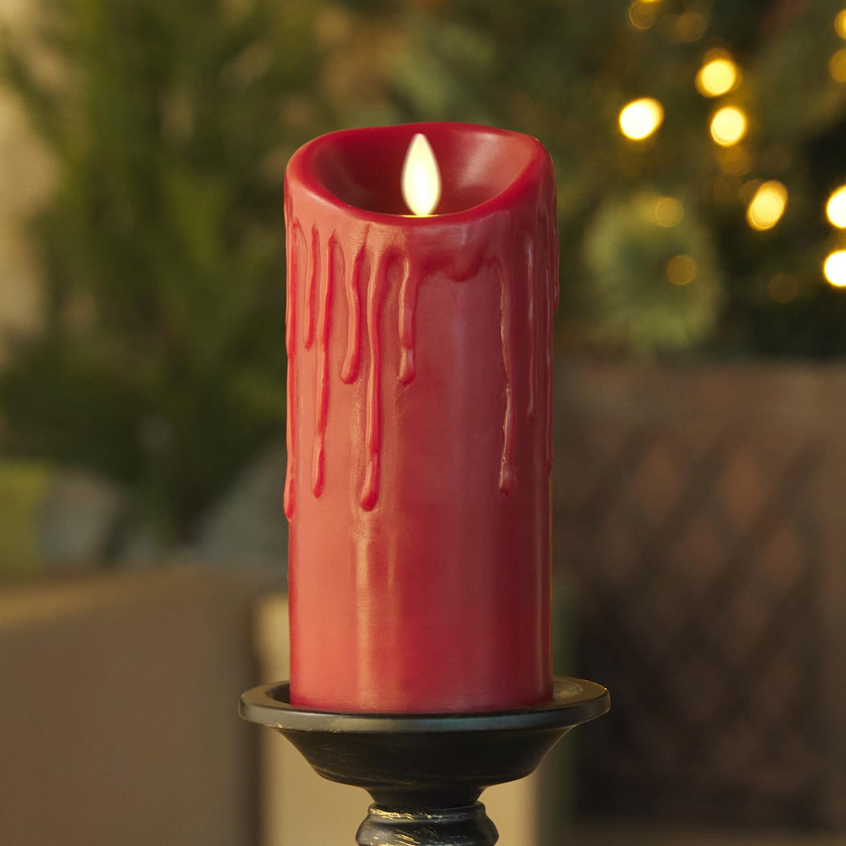 Luminara Burgundy Wax Drip Flameless Candle Led Battery Operated Moving Flame Lights Pillar Unscented Real Wax With Dripped Edge