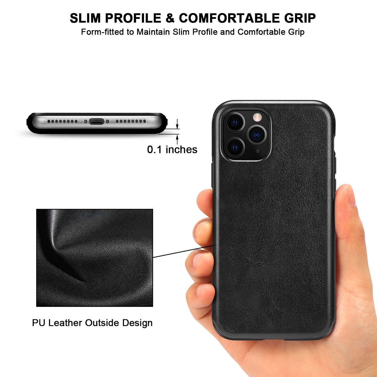 Tendlin Compatible With Iphone 11 Pro Case Premium Leather Tpu Hybrid Case (Black)
