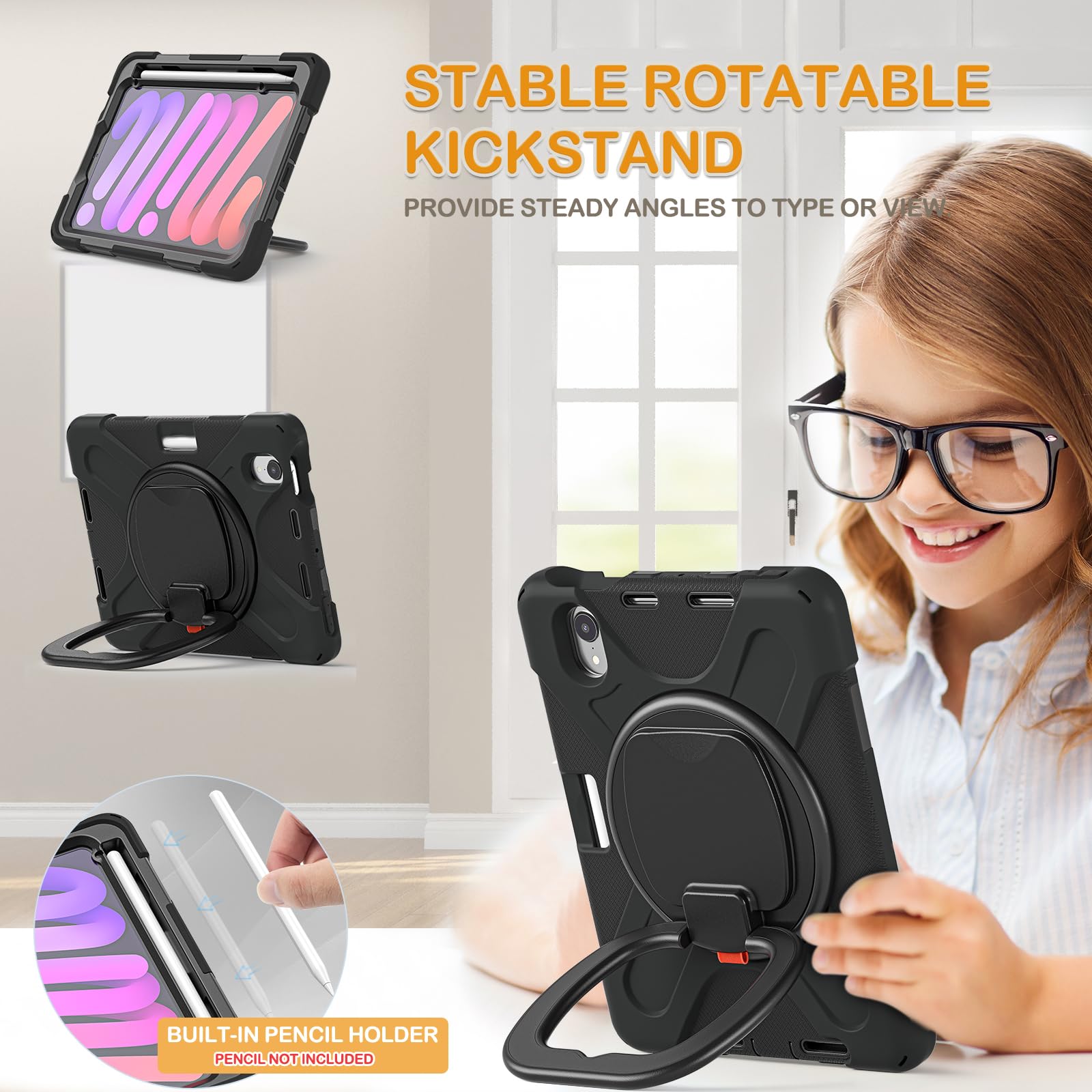 Braecn Case For Ipad Mini 6Th Generation 8.3    A2567/A2568/A2569, Silicone Cover W/Screen Protector, Pencil Holder [Supports 2N