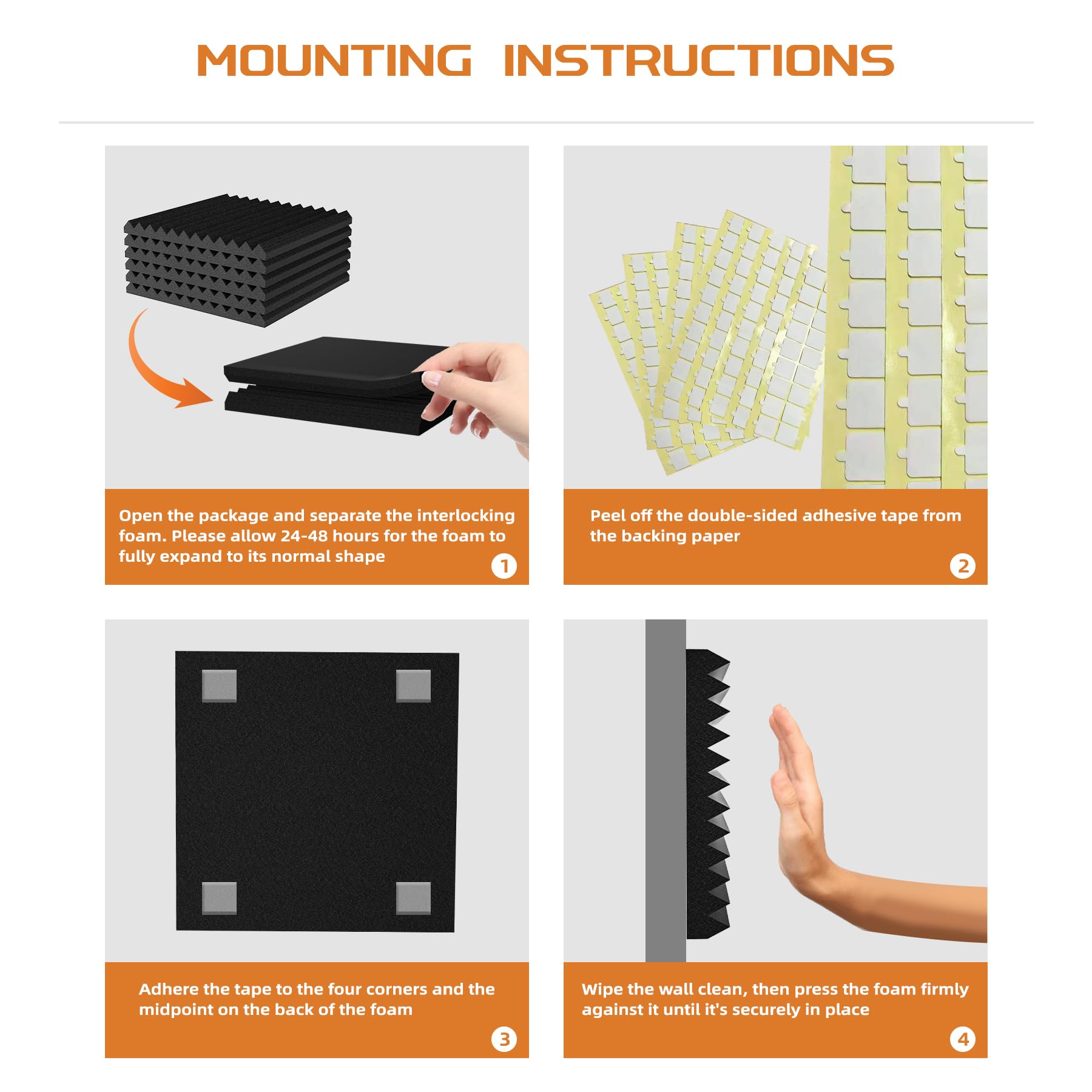 Temgcuam 48 Pack Sound Proof Foam Panels |Acoustic Panels Self Adhesive |1''      12''      12'' Quick Recovery Soundproof Wall