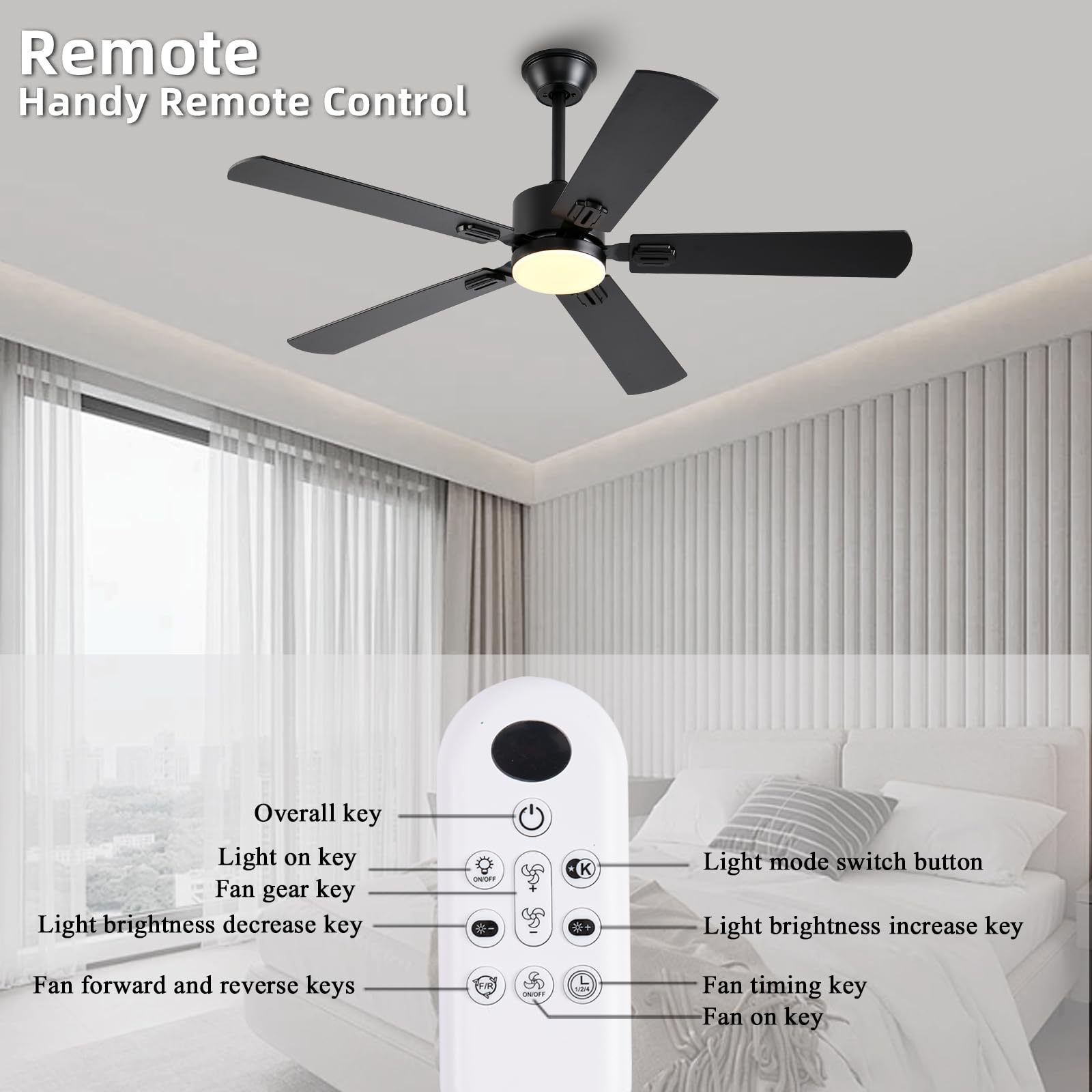 52 Inch Modern Ceiling Fans With Lights App/Remote Control, Low Profile Reversible 6 Speeds Ceiling Fan Light For Indoor/Outdoor
