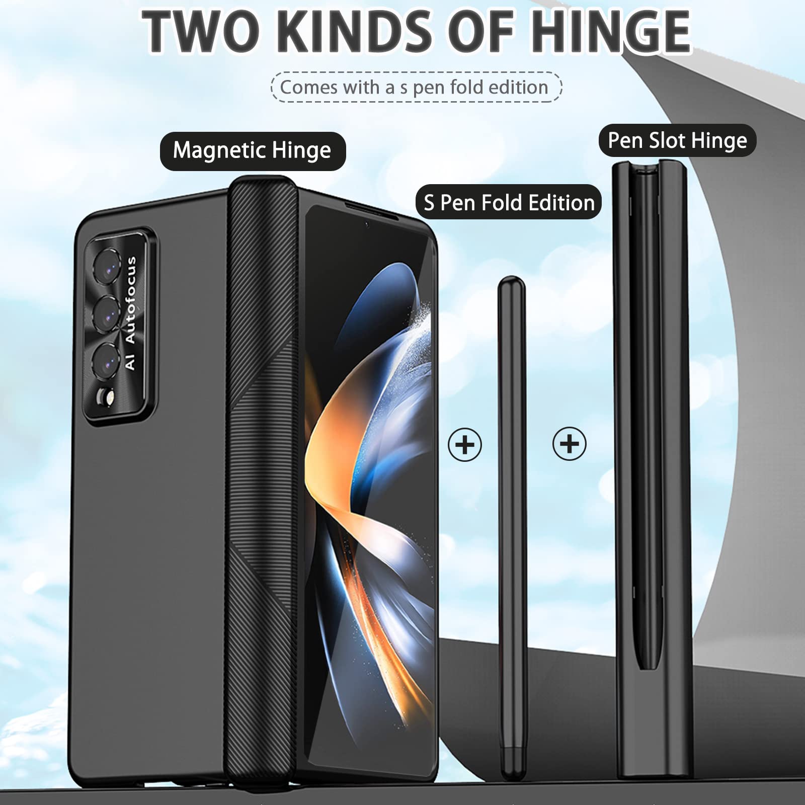 Ninki Compatible Samsung Galaxy Z Fold 4 5G Case With S Pen & 2 Hinge Protection,Magnetic Plating Protective Cover With Screen P