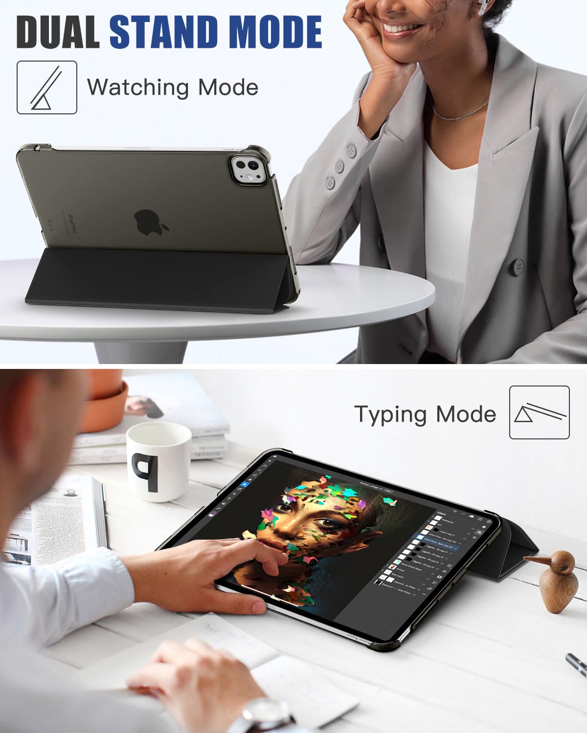 MoKo for iPad Pro 11 Inch Case M4 2024 (5th Gen), Ultra Slim Stand Case with Hard PC Translucent Back Shell Cover for iPad Pro 11'' 2024 Model (A2836/A2837/A3006), Support Apple Pencil Pro, Black