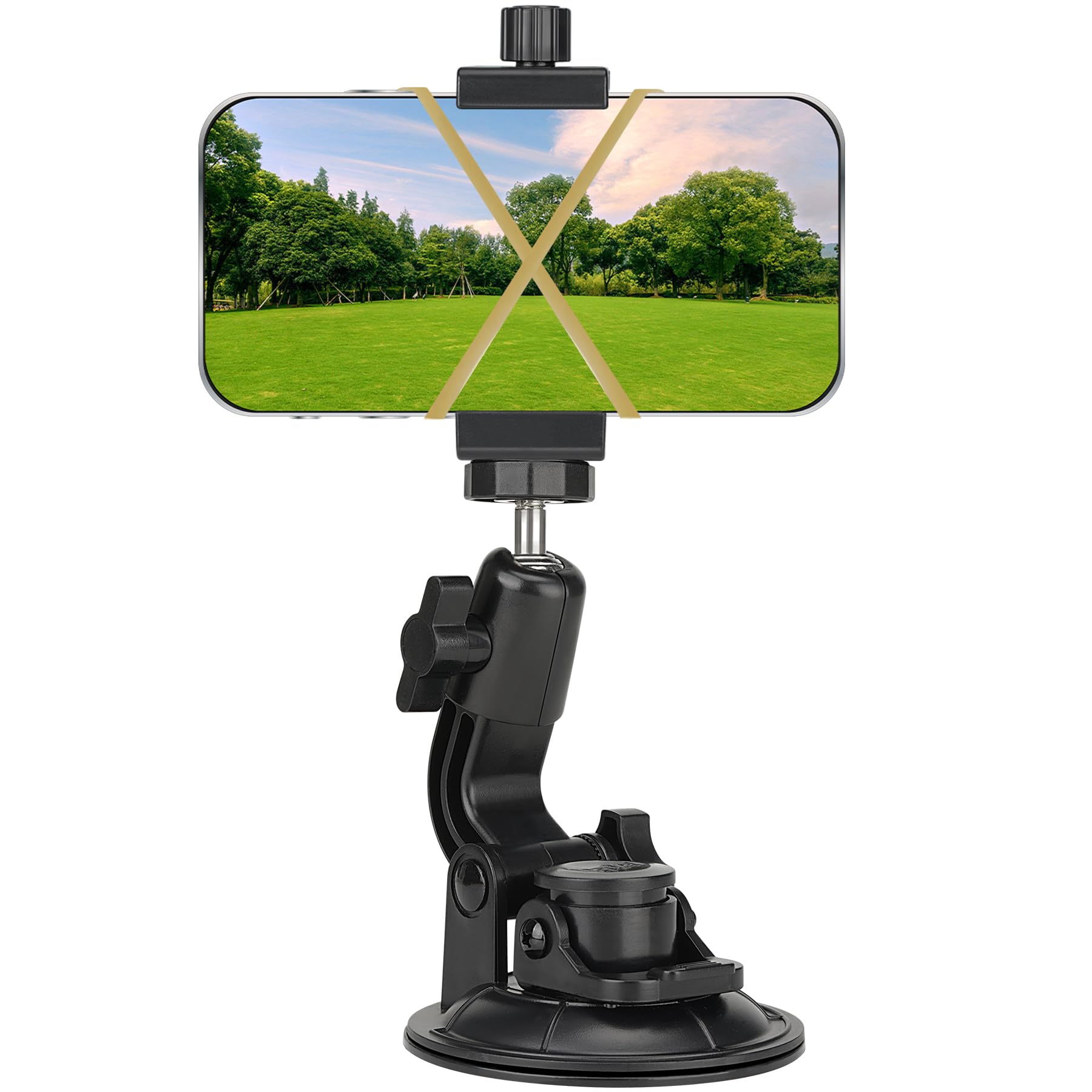Heavy Duty F100Mm Suction Cup + Adjustable Dual Ball Head Action Camera Dash Cam Phone Car Mount Windscreen Window Cockpit Holde
