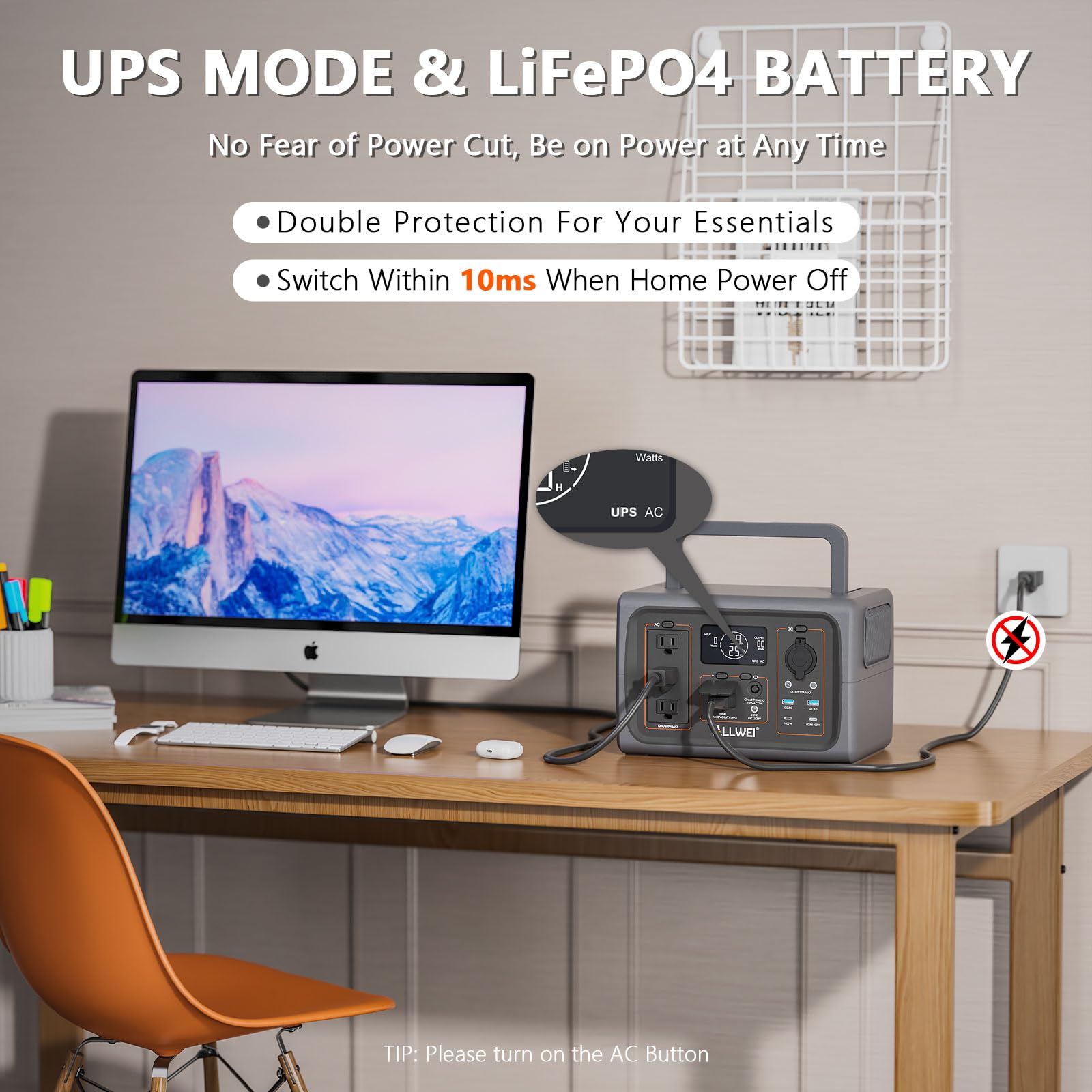 Allwei 500W Solar Generator With 100W Solar Panel, 512Wh Lifepo4 Portable Power Station With 3 Ac Outlets(1000W Surge), Battery