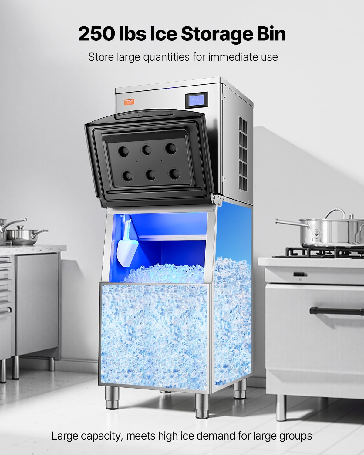 Vevor Commercial Ice Maker Storage Bin, 250Lbs Capacity Ice Bin, Stainless Steel Ice Storage Bin With Filter And Adjustable Anti