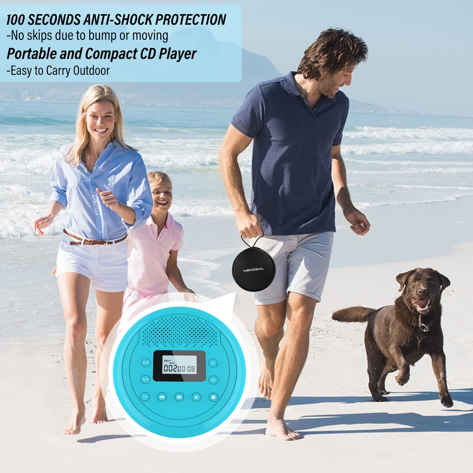 Cd Player Portable | Speaker Built In Rechargeable Cd Player By Monodeal | Walkman Cd Player For Car And Home, Kids, Anti Skip Cd Player With Headphones(Cyan Blue)