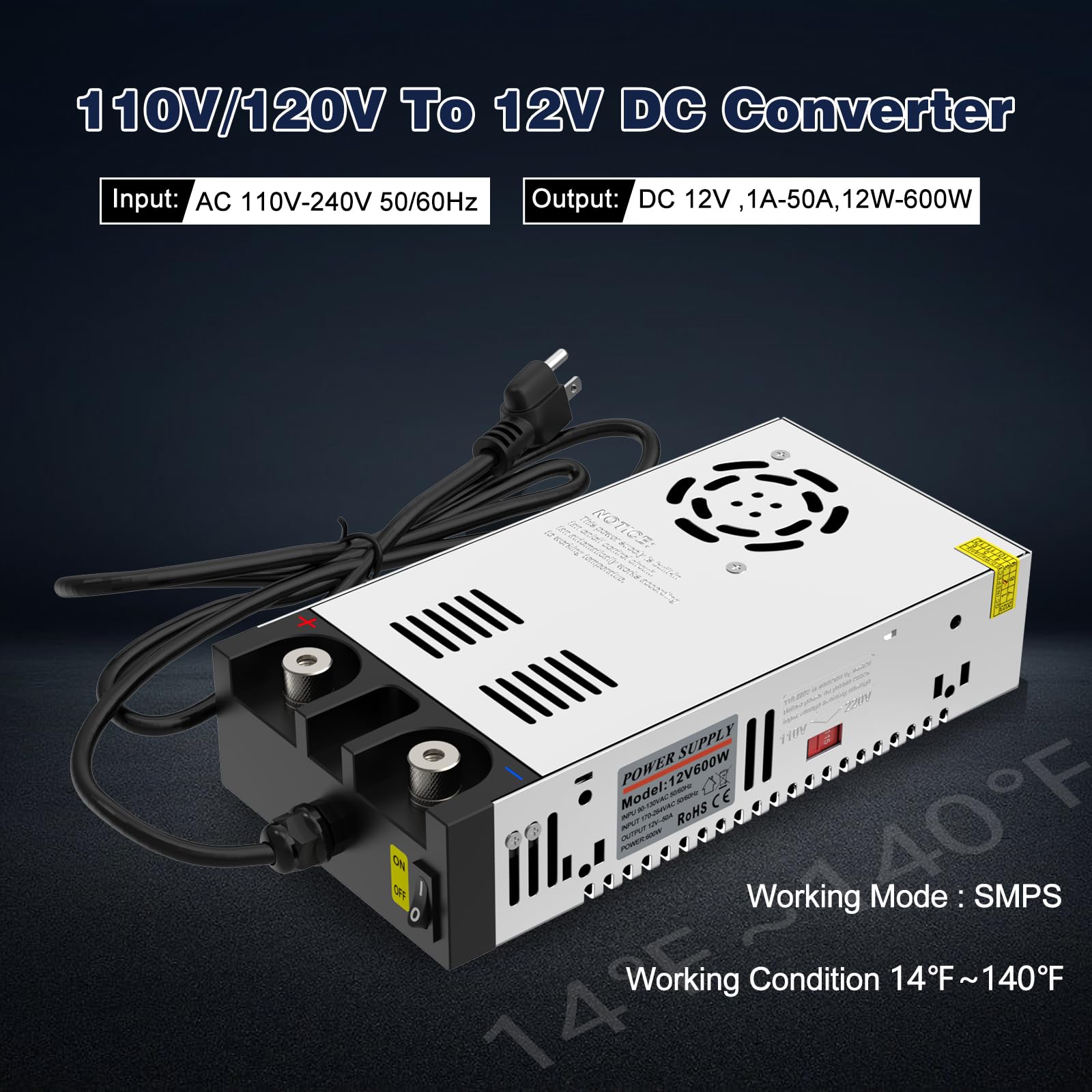 Imaycc Ac To Dc Converter 12V Smps,110V To 12V Dc Converter,12 Volt Power Supply Max 600W 50A Dc Power Converter