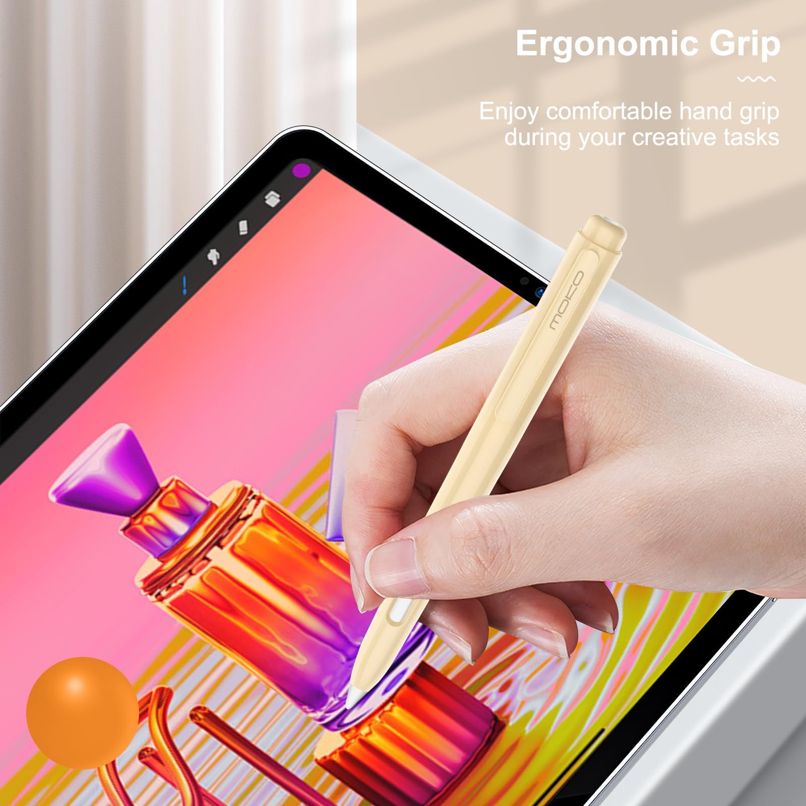 MoKo Holder Case Compatible with Apple Pencil 2nd Generation, Retractable Protective Apple Pencil Cover with Sturdy Clip, Hard PC Apple Pencil Case, Support Double Tap, Beige