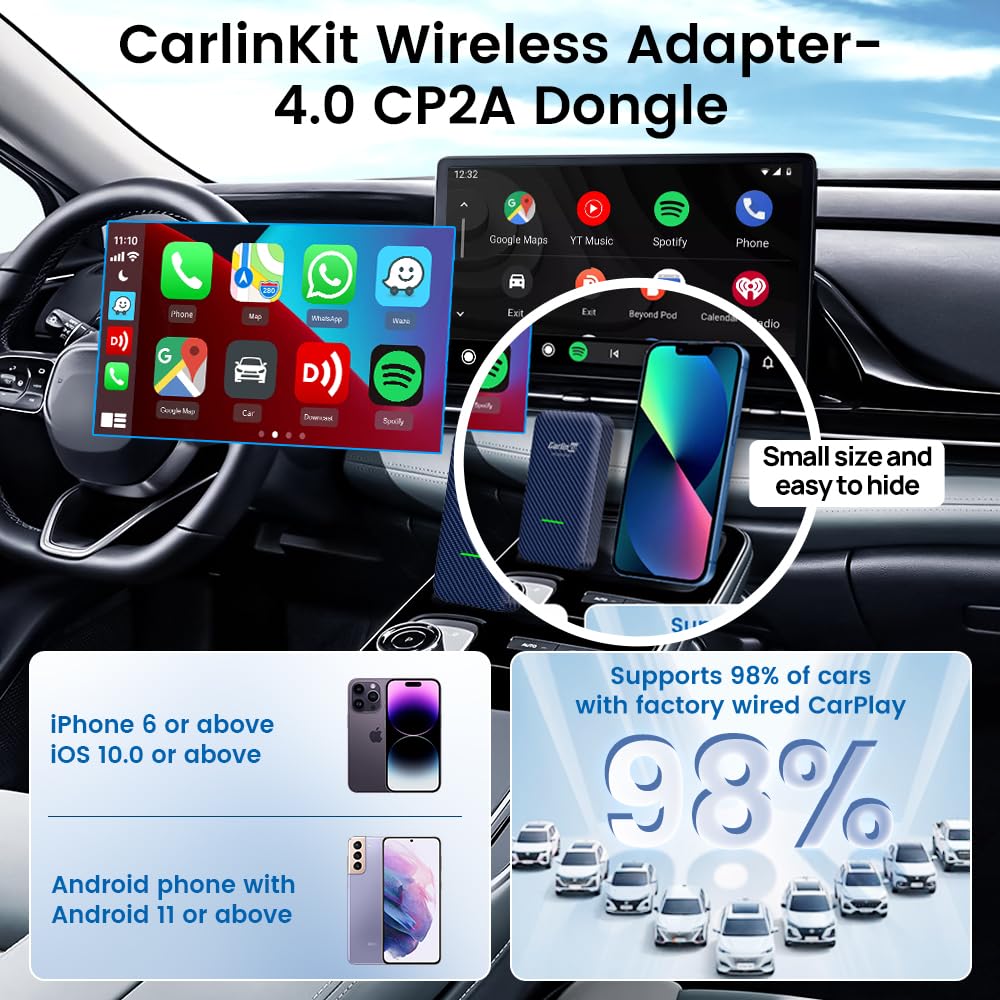 Carlinkit 4.0 Cp2A Adapter For Wired Carplay Car, 2 In 1 Convert Wired Carplay To Wireless,Wired Carplay To Wireless Android Auto(For Android 10+)