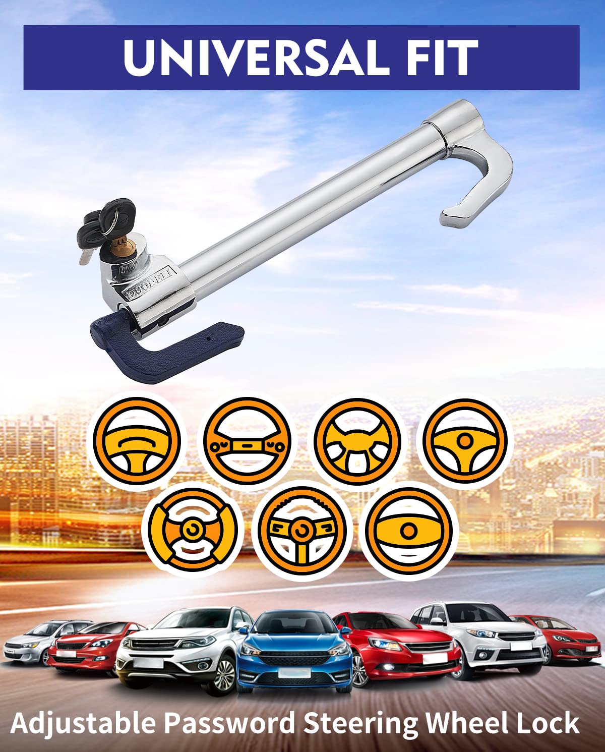 Steering Wheel Lock Anti Theft Car Device, Steering Wheel Pedal Brake Lock Retractable Double Hook Car Security Products Univers