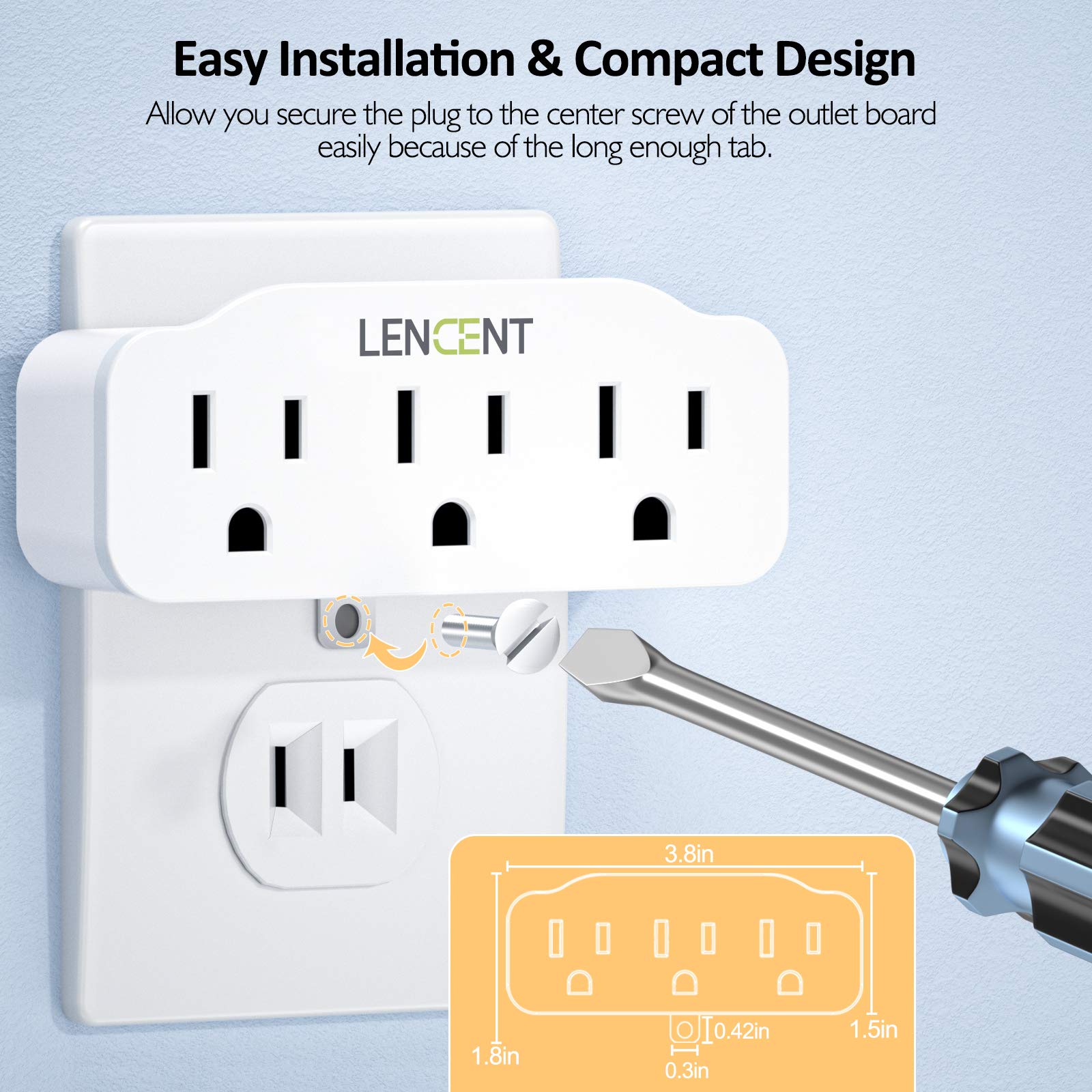 Lencent 3 Prong To 2 Prong Polarized Grounding Adapter, 2 Pack, Plug Extender, Outlet Converter, Wall Plug Splitter With 3 Ac Ou
