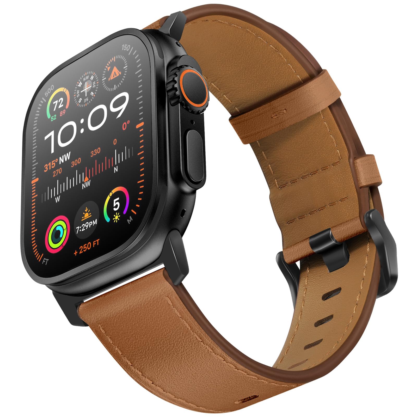 Uupwpokt Compatible With Apple Watch Ultra 2 / Ultra Band 49Mm 46Mm 45Mm 44Mm 42Mm Men, Genuine Leather Band Strap For Iwatch Ul