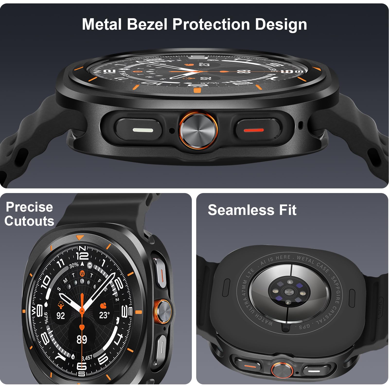 Zzdzz Metal Case Compatible With Samsung Galaxy Watch Ultra 47Mm (2024) With Back Cover, Rugged Ultra Thin Hard Frame Protective