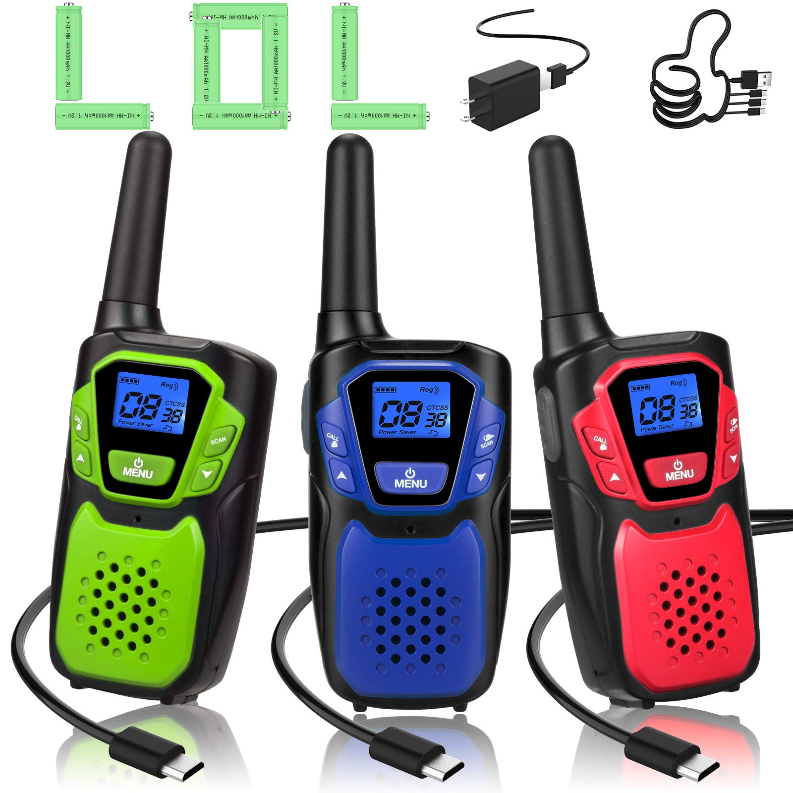 Topsung Walkie Talkies For Adults Rechargeable,3 Pack Easy To Use Long Range Walky Talky Handheld Two Way Radio With Noaa For Hi