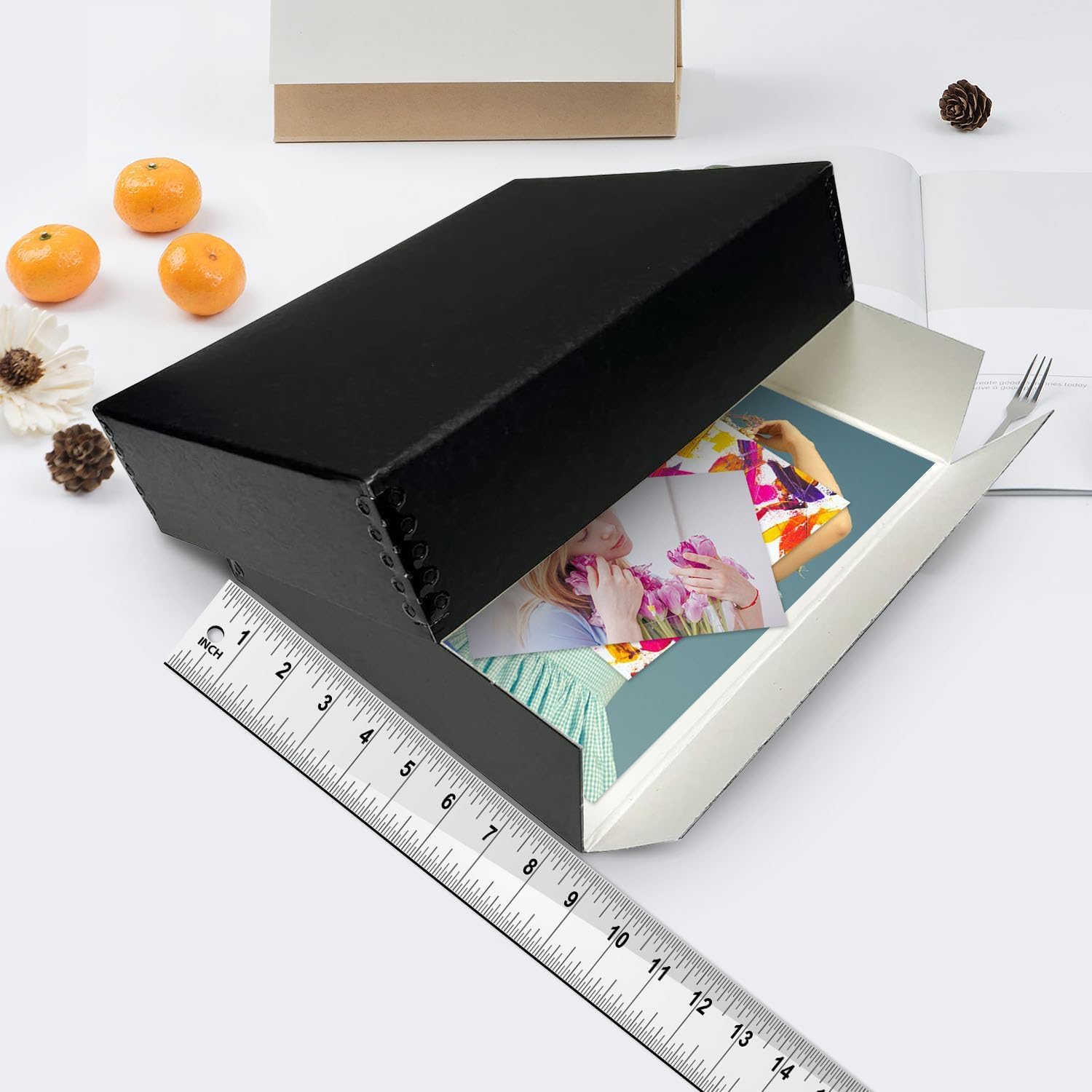 Lineco Museum Archival Storage Box, 8.75X10.75X1.5 In. Drop Front Design. Acid Free With Metal Edge. Organize Photos, Pictures, Prints, Documents, Crafts, Diy. Black, 1 Pack