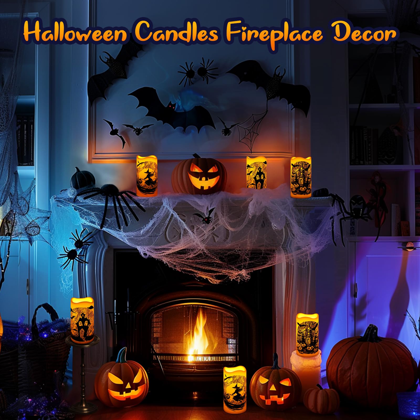 Linkax Halloween Decorations Indoor Flameless Candles : Flickering Candle Battery Operated With 6 Hour Timer, Halloween Lights W