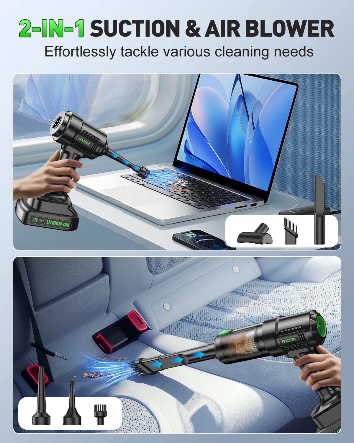 Handheld Car Vacuum Cleaner Cordless 18000Pa, 2 In 1 Air Duster & Vacuum Cleaner, High Power Portable Handheld Vacuum With Detac