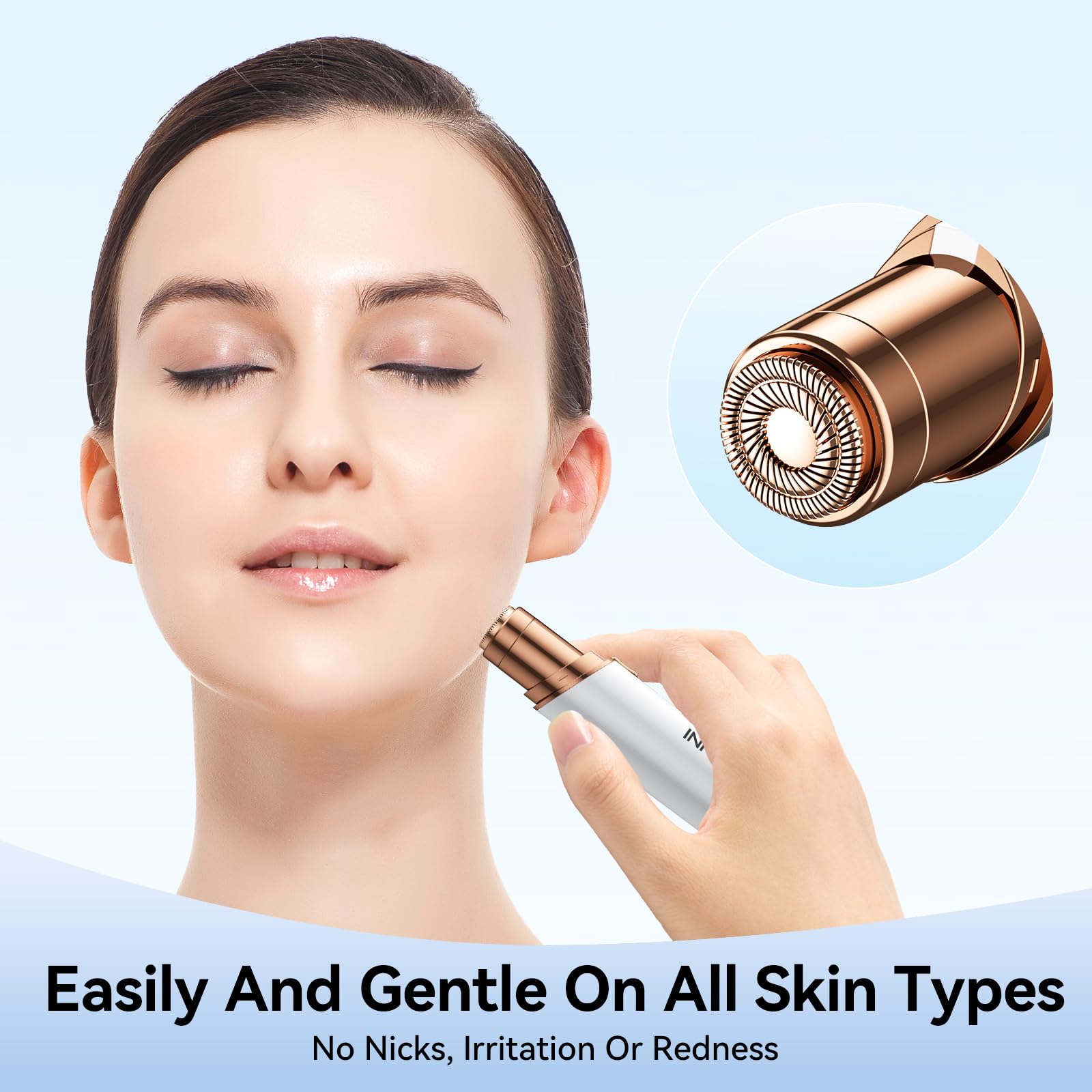 Innvo Facial Hair Remover For Women Ladies Upper Lip Hair Removal Electric Face Shaver With Rechargeable Battery Brush (White Wi