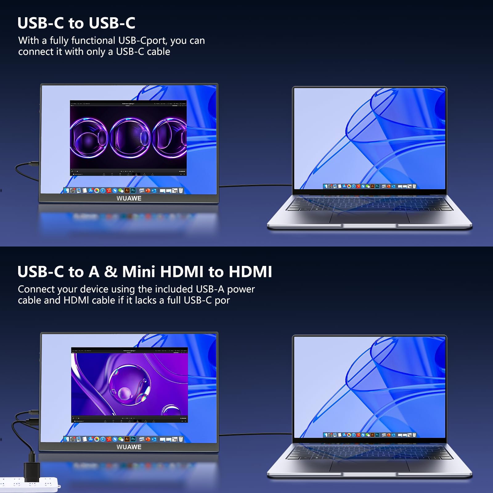 Wuawe Portable Monitor For Laptop 16'' 1920X1200P 16:10 Ips Travel Monitor For Laptop,Usb C Hdmi Portable Laptop Monitor,Hdr Fre