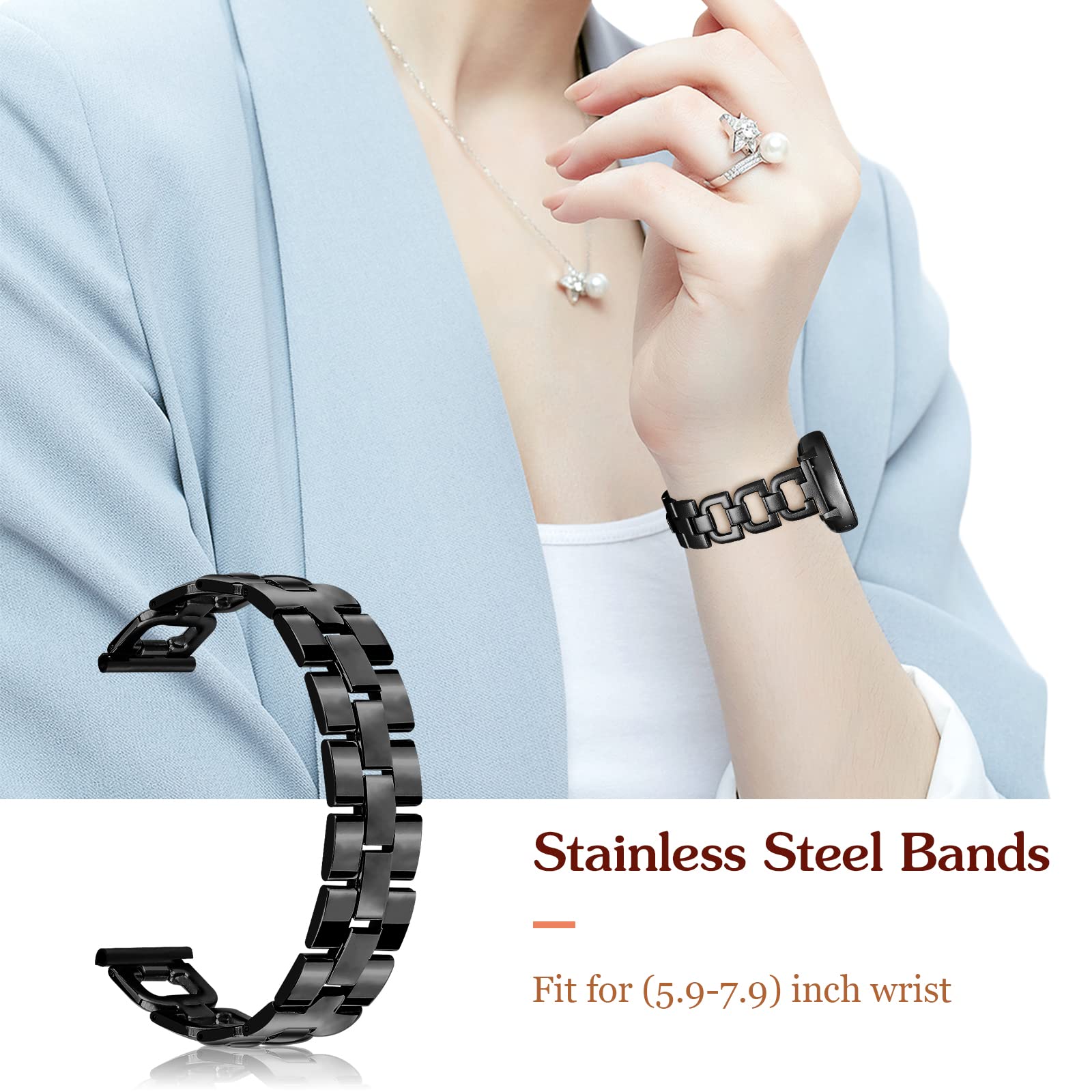 Joyozy Stainless Steel Bands For Galaxy Watch Active 40Mm/Active 2 40Mm 44Mm/Galaxy Watch 42Mm,Metal D Chain Band For Galaxy Wat