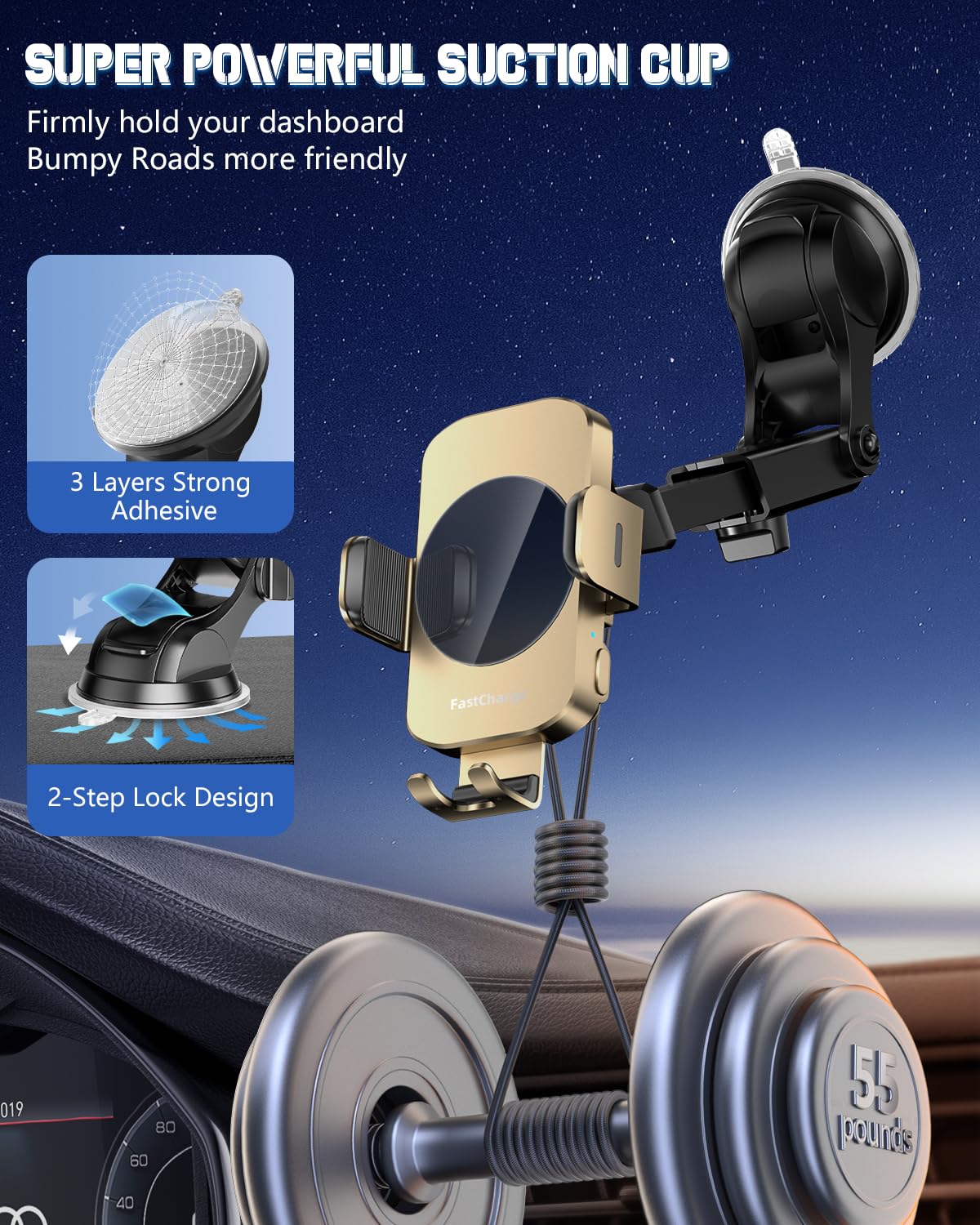 Bothlin Wireless Car Charger, Fast Charging Phone Holder 3 In 1 Phone Mount Auto Clamping Car Accessories Compatible With Iphone