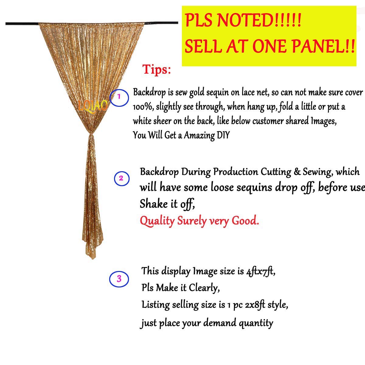 Lqiao Sequin Backdrop Curtain Panel 2X8Ft Gold,Sequin Photography Backdrop Curtain For Party/Home Curtain Decoration 1Pc, Pocket