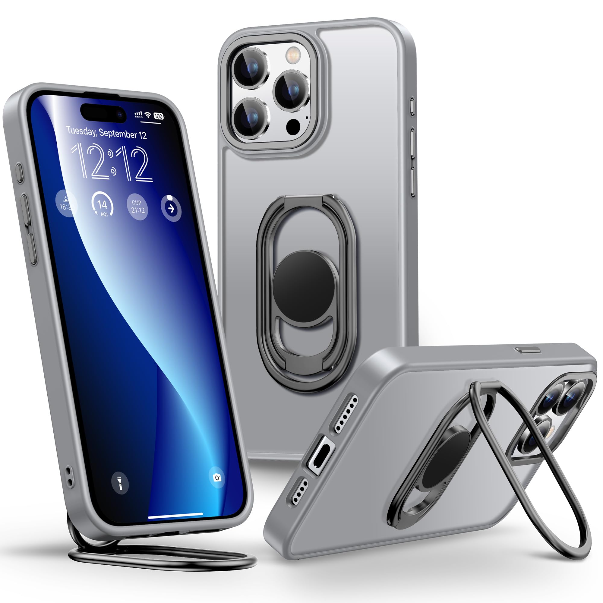 Shields Up for iPhone 15 Pro Case with Stand, Phone Case with Double Ring Holder [Adjustable & Foldable] Protective Translucent 