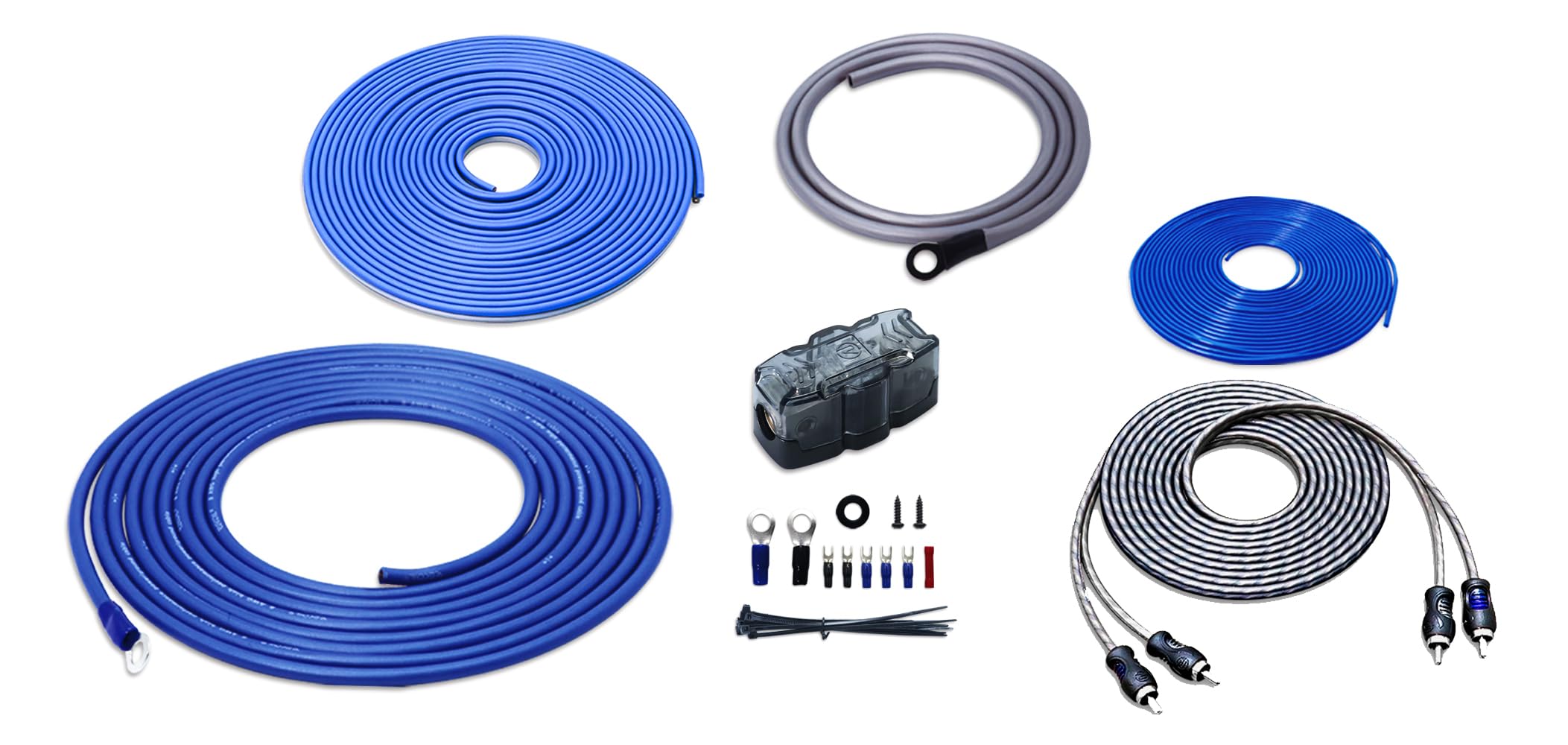 Recoil True 8 Gauge Complete Cca Amplifier Wiring Kits With Ofc Rca Cable, Power Cables, Ground Cables, Turn On Wire, Speaker Wi