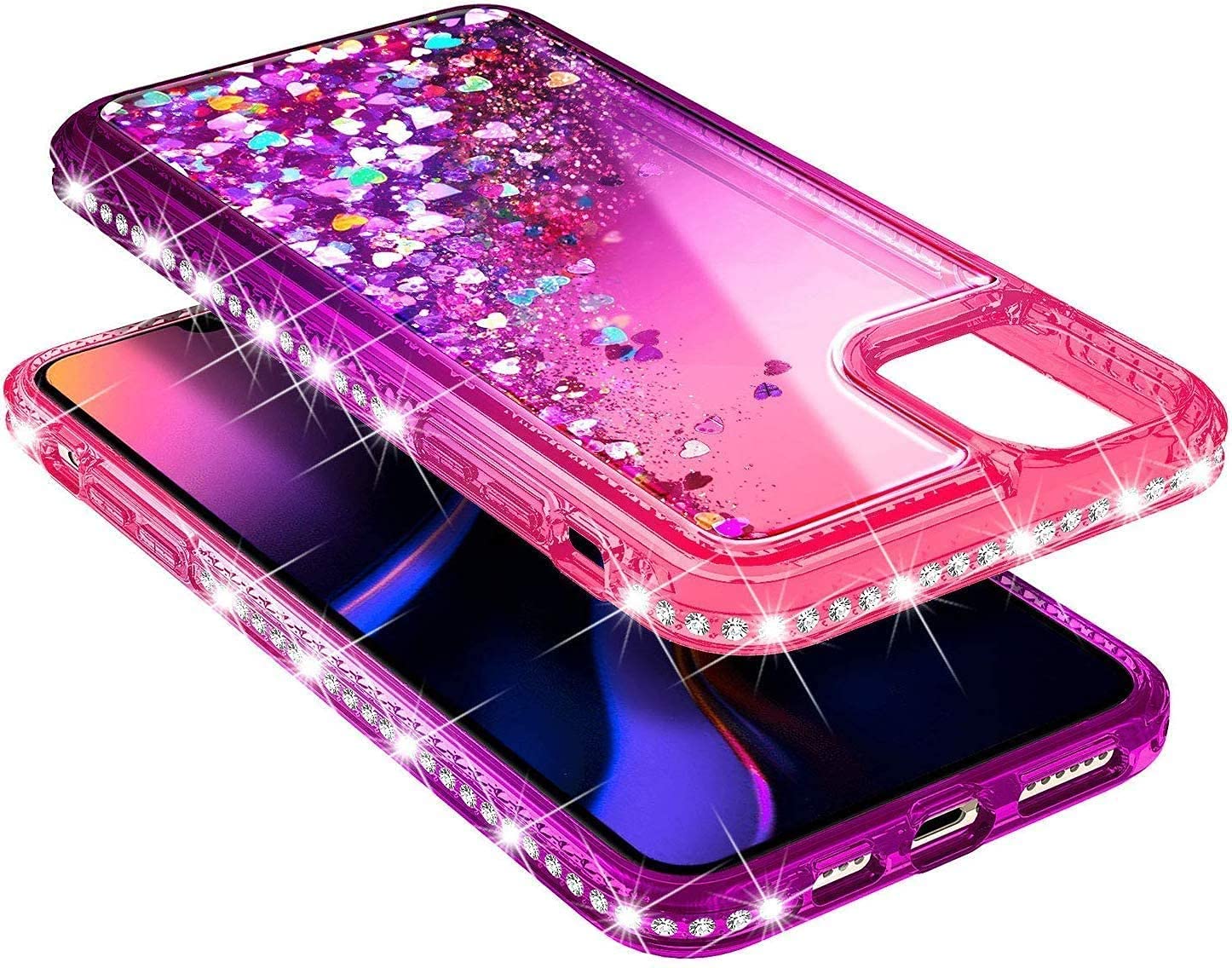 Ngb For Iphone 12 Mini Case With Tempered Glass Screen Protector, Ring Holder/Wrist Strap, Girls Women Liquid Bling Sparkle Floa