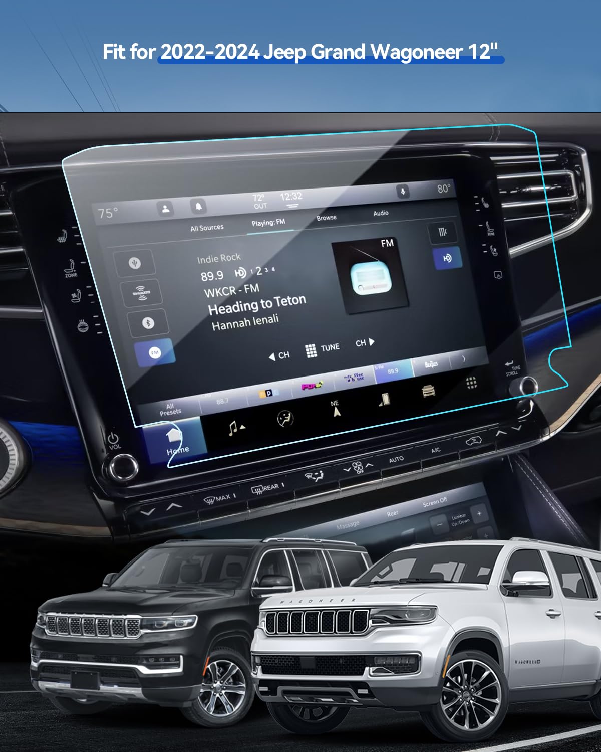 Lantu 2Pcs Car Screen Protector For 2022 2023 2024 Grand Wagoneer (Base, Series, Obsidian) Accessories Navigation Nano Touchscre