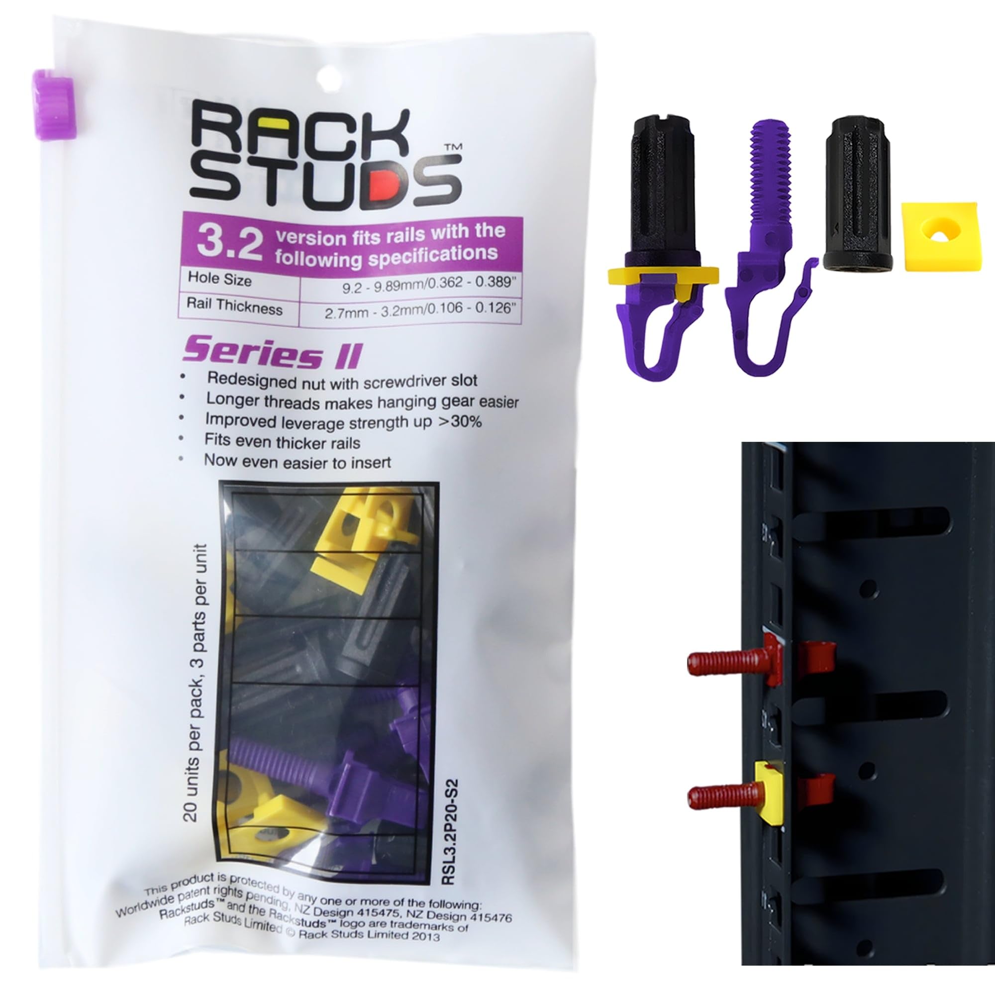 Rackstuds   P20 Rack Mount Ii   Rack Screws For Server Rack Rails 19'' Square Punched Vertical Rails, Perfect Cage Nut Replaceme