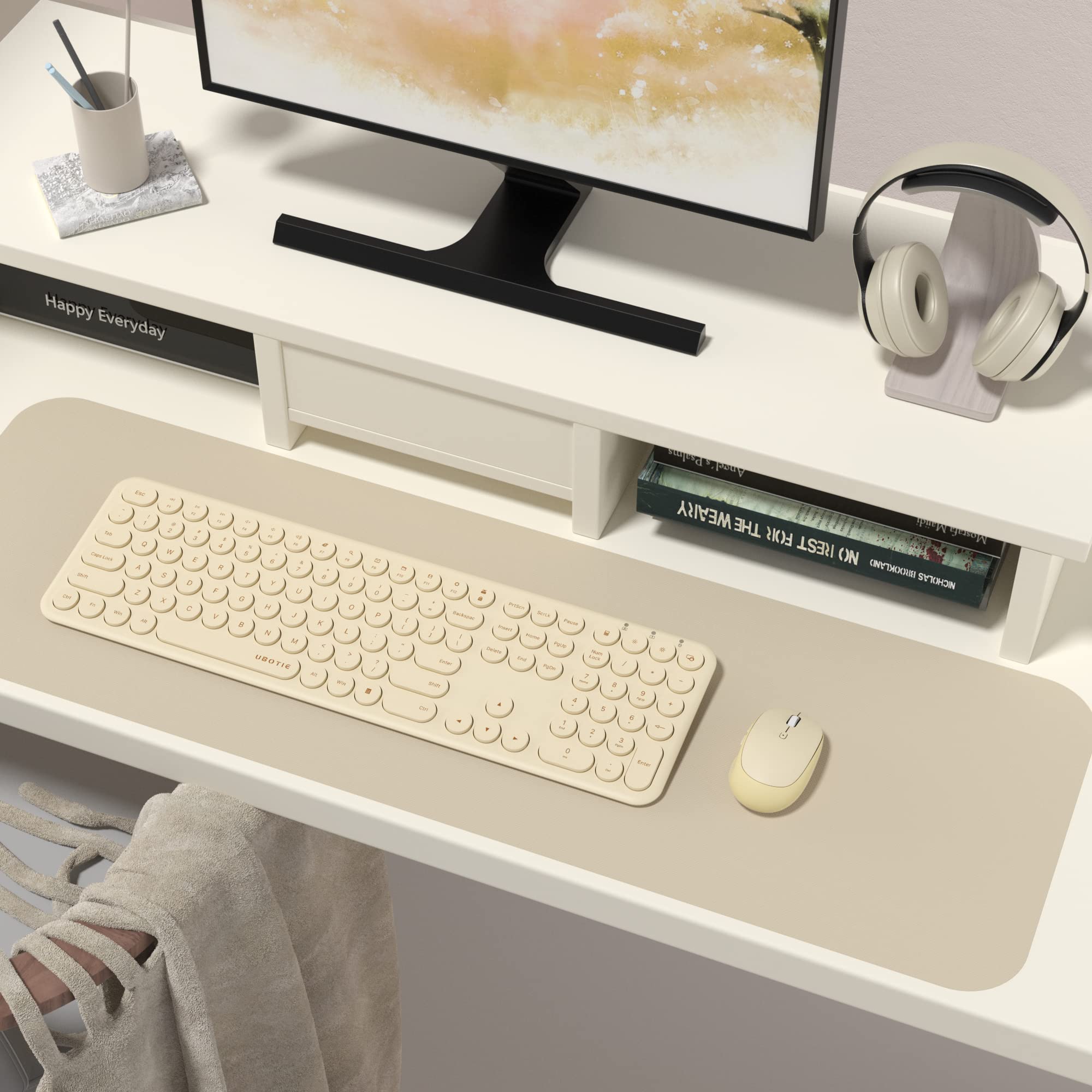 Ubotie Wireless Keyboards And Mouse, Quiet Scissor Switches Slim Keyboards Mice Set, Silent Full Size 111 Round Keycaps With Adj