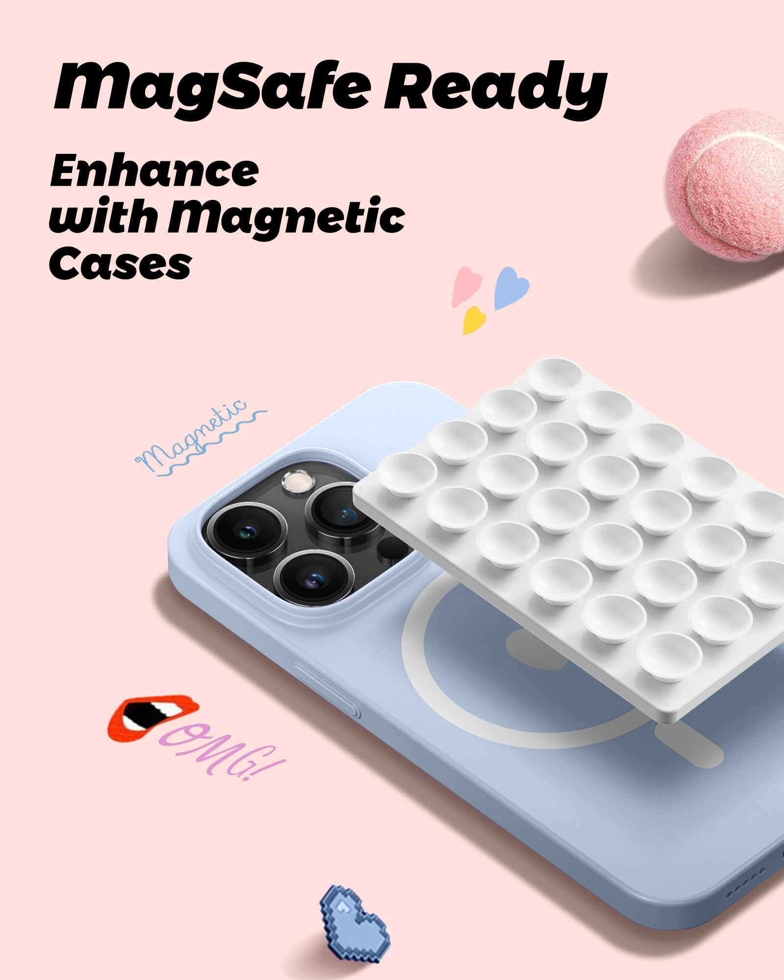 Amband For Magsafe Sticky Octo Suction Buddy Phone Mount Stocking Stuffers For Women Mom Adults, Hands-Free Grippy Holder With A