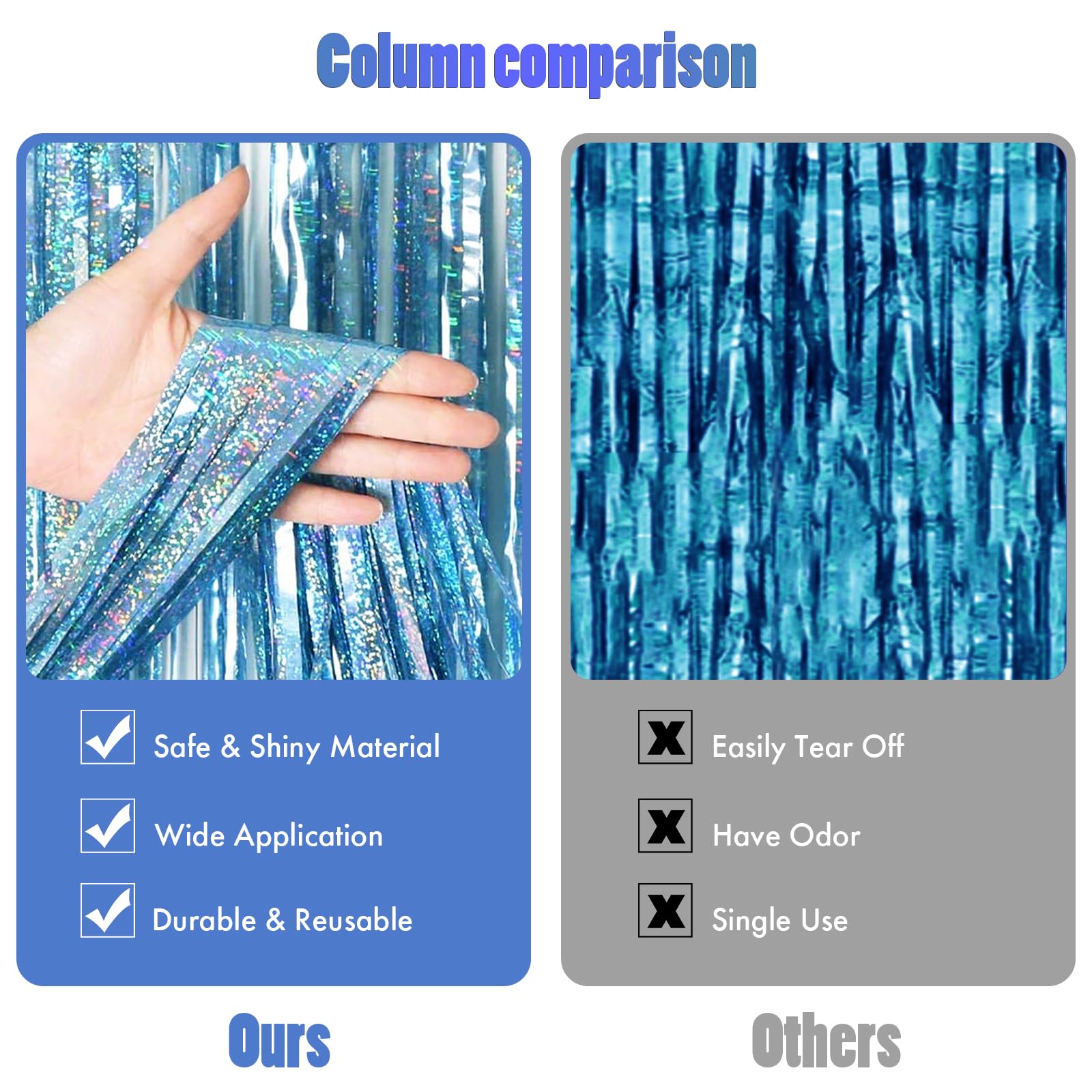 Canrevel 2 Pack 3.3X8.2 Feet Light Blue Foil Fringe Backdrop Curtains, Glitter Tinsel Streamers Birthday Party Decorations, Frin
