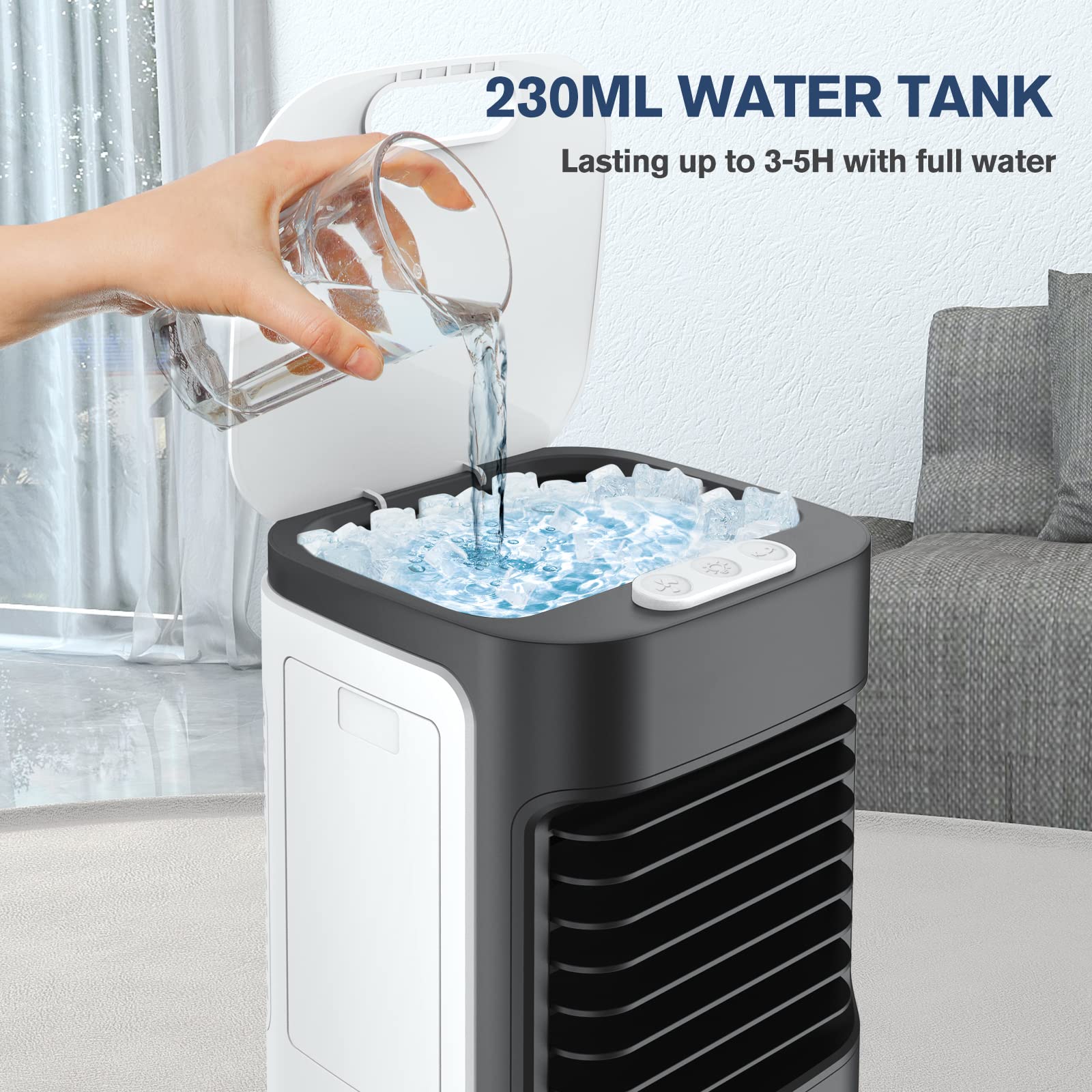 Lavpit Evaporative Portable Air Cooler, 100 Oscillating Mini Air Conditioner, 3 Speeds, 7 Color Led Lights, Usb Powered, Persona