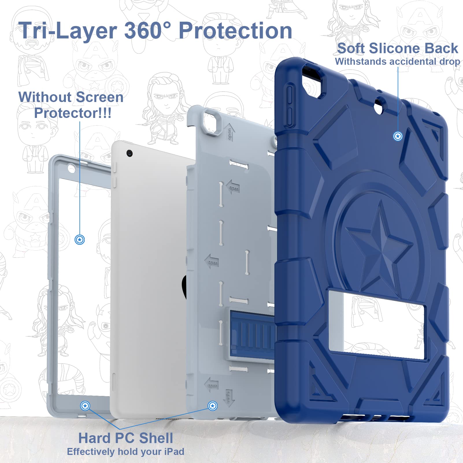 Timism Heavy Duty Shockproof Ipad Case (10.2In, 2021/2020/2019) With Kickstand, Cartoon Design For Kids, Compatible With Ipad 9T