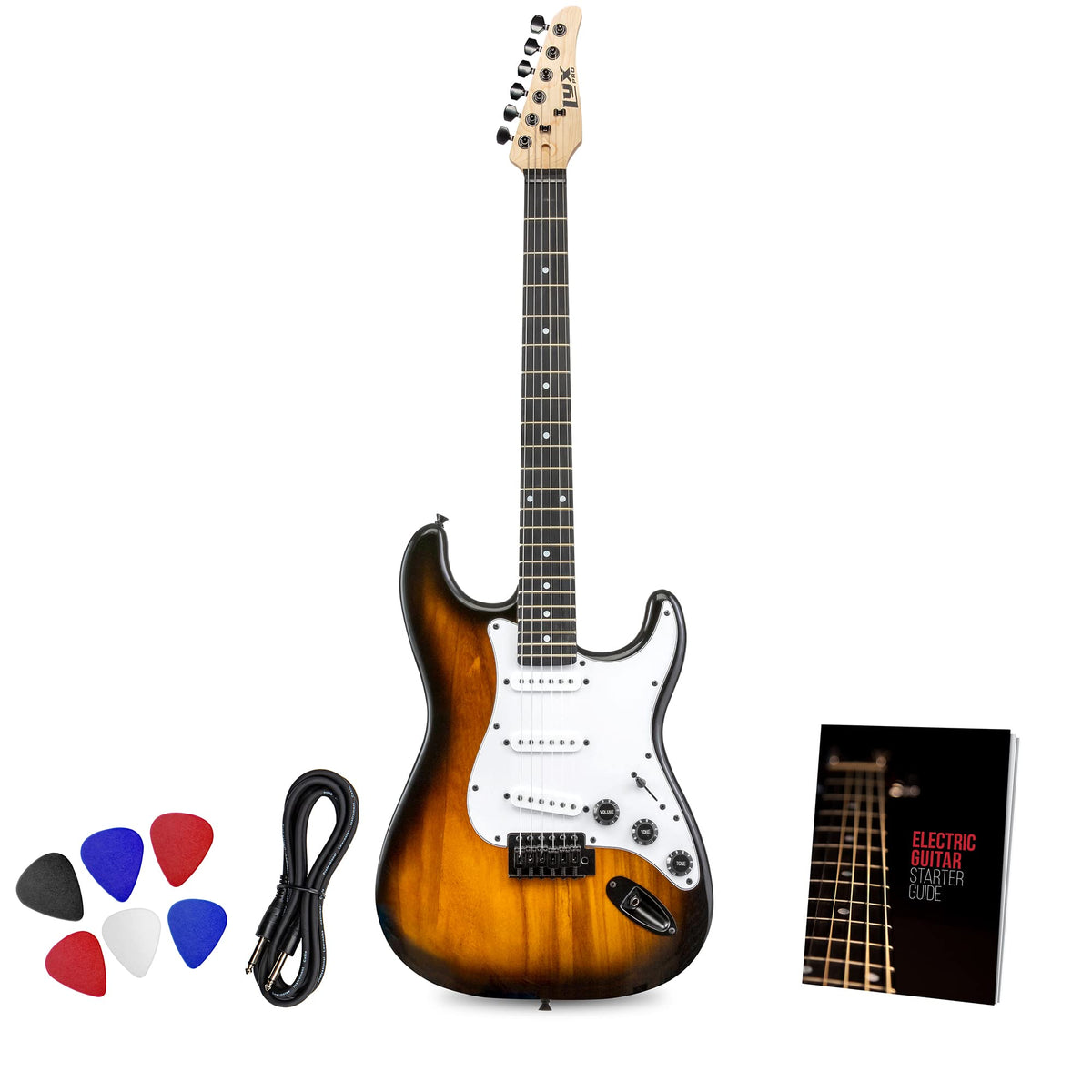 Lyxpro Cs 39� Electric Guitar Kit For Beginner, Intermediate & Pro Players With Guitar, Amp Cable, 6 Picks & Learner�S Guide | Solid Wood Body, Volume/Tone Controls, 5 Way Pickup   Sunburst