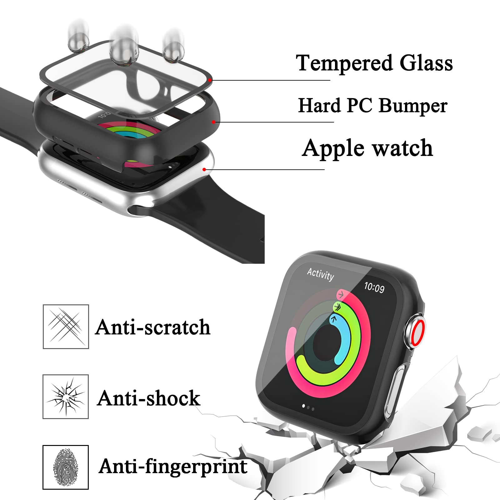 Hasdon [12 Pack] Case Compatible With Apple Watch 40Mm Se 2 Series 6 5 4 Se With Tempered Glass Screen Protector, Hard Pc Bumper