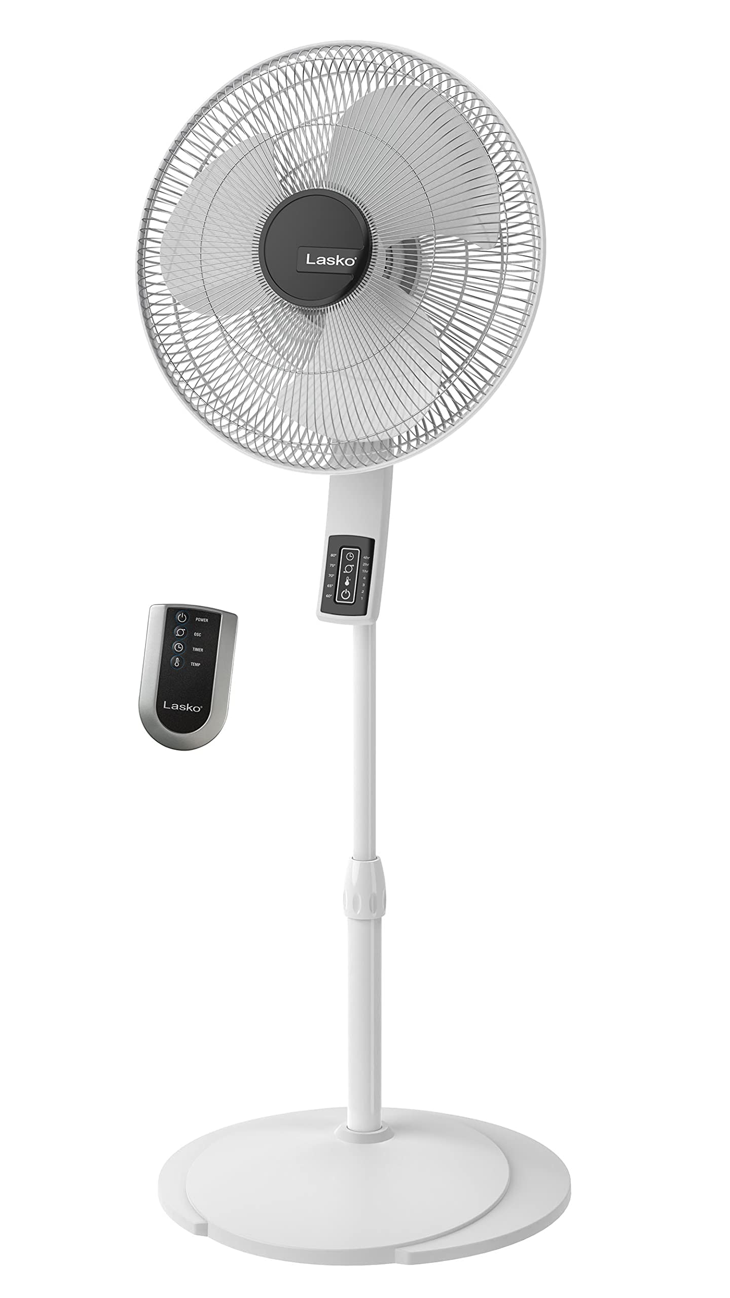 Lasko Oscillating Pedestal Fan, Thermostat, Adjustable Height, Remote Control, Timer, 4 Speeds, for Bedroom, Living Room, Office