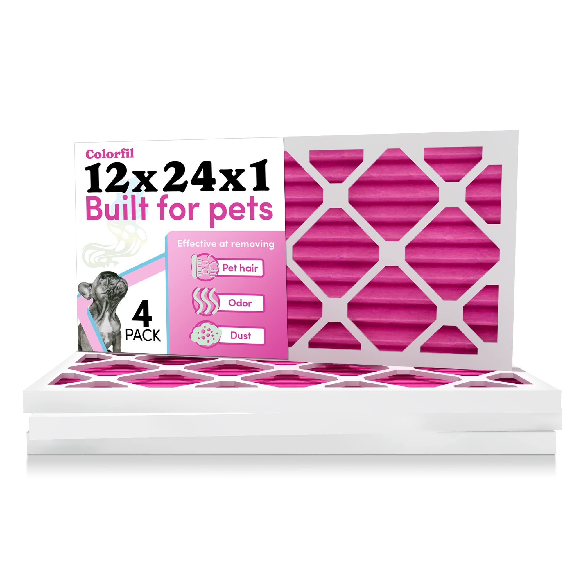 12X24X1 Air Filter By Colorfil | Color Changing Filters For Cat And Dog Odor | Merv 8 Furnace Ac Filter For Pet Hair And Dust |