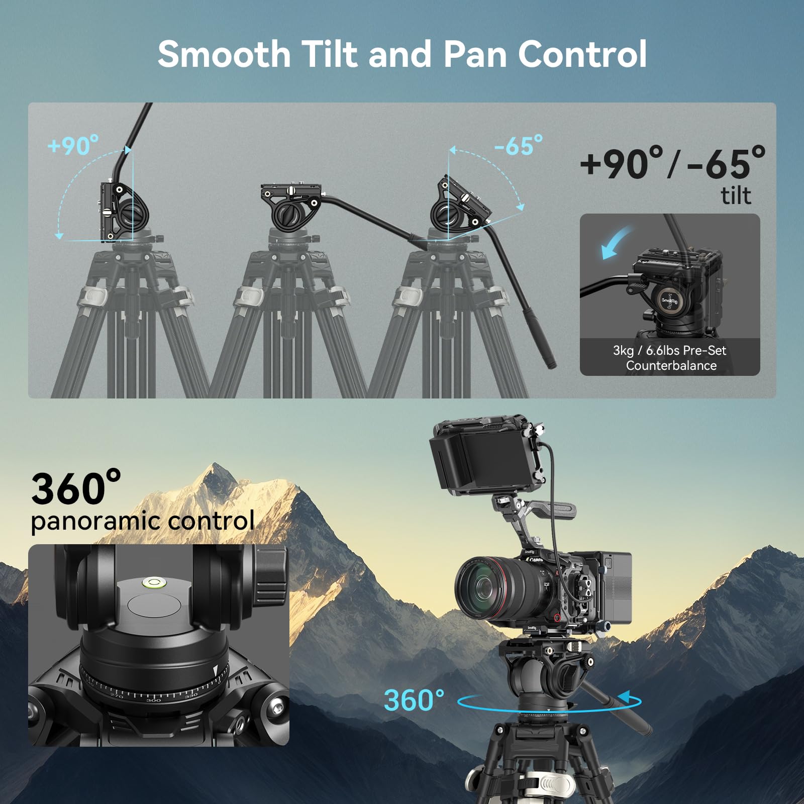Smallrig Ad-80 Freeblazer Heavy-Duty Video Tripod System, 75  Tall, Fluid Head, One-Step Height Adjust, Dual-Mode Qr Plate, Load