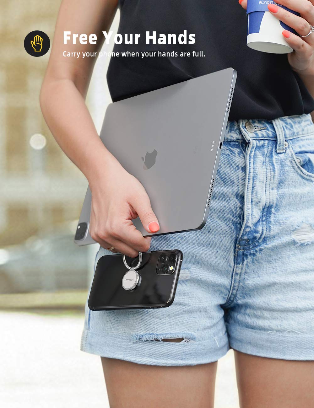 Cell Phone Ring Holder Finger Stand   Lamicall Phone Kickstand, Metal Grip Hook Work With Magnetic Car Mount, Compatible With Ph