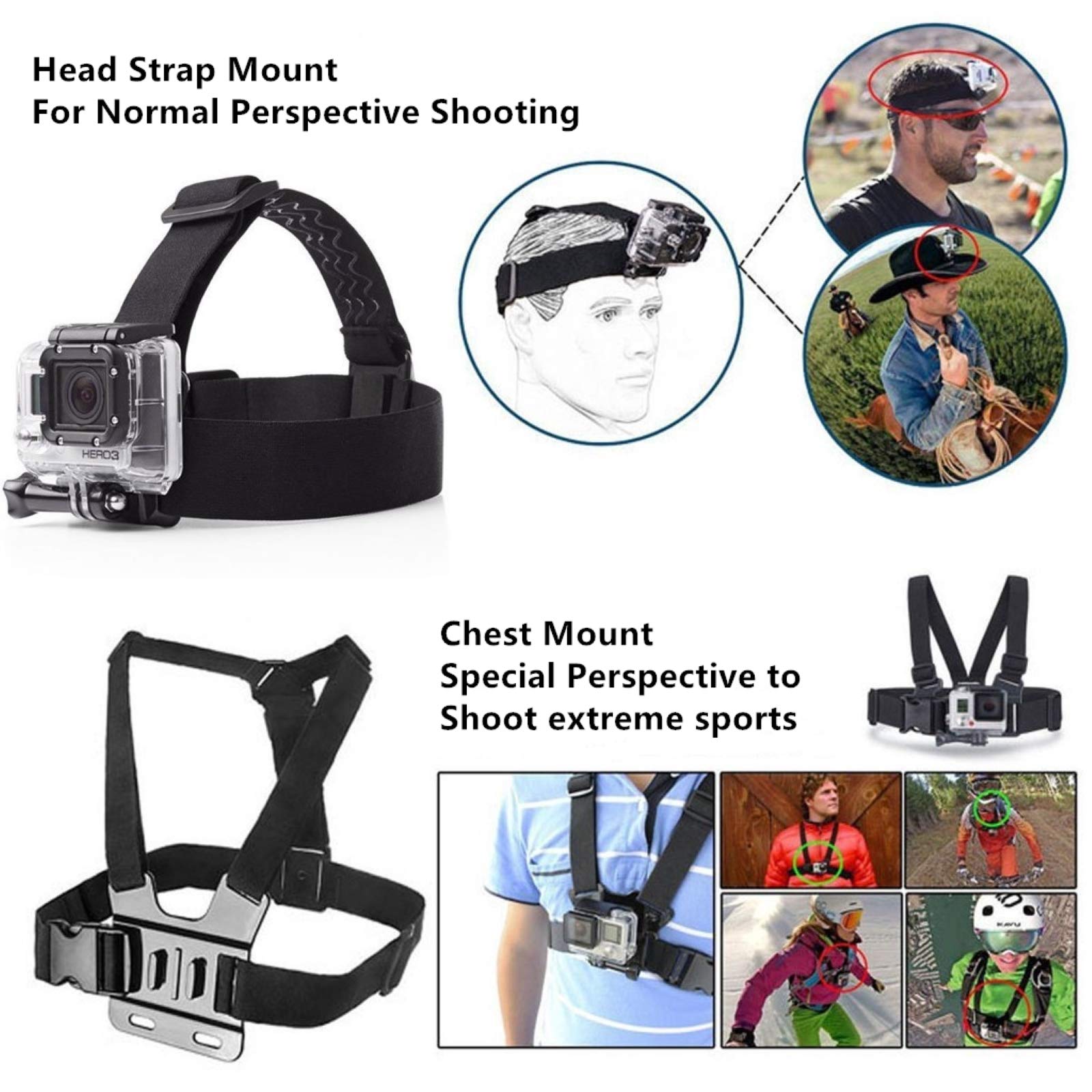 Dream Bull Chest Mount Harness Chesty Vest Head Mount Strap For Action Camera Compatible With Gopro Hero 12,11,10,9,8,Max,Go Pro