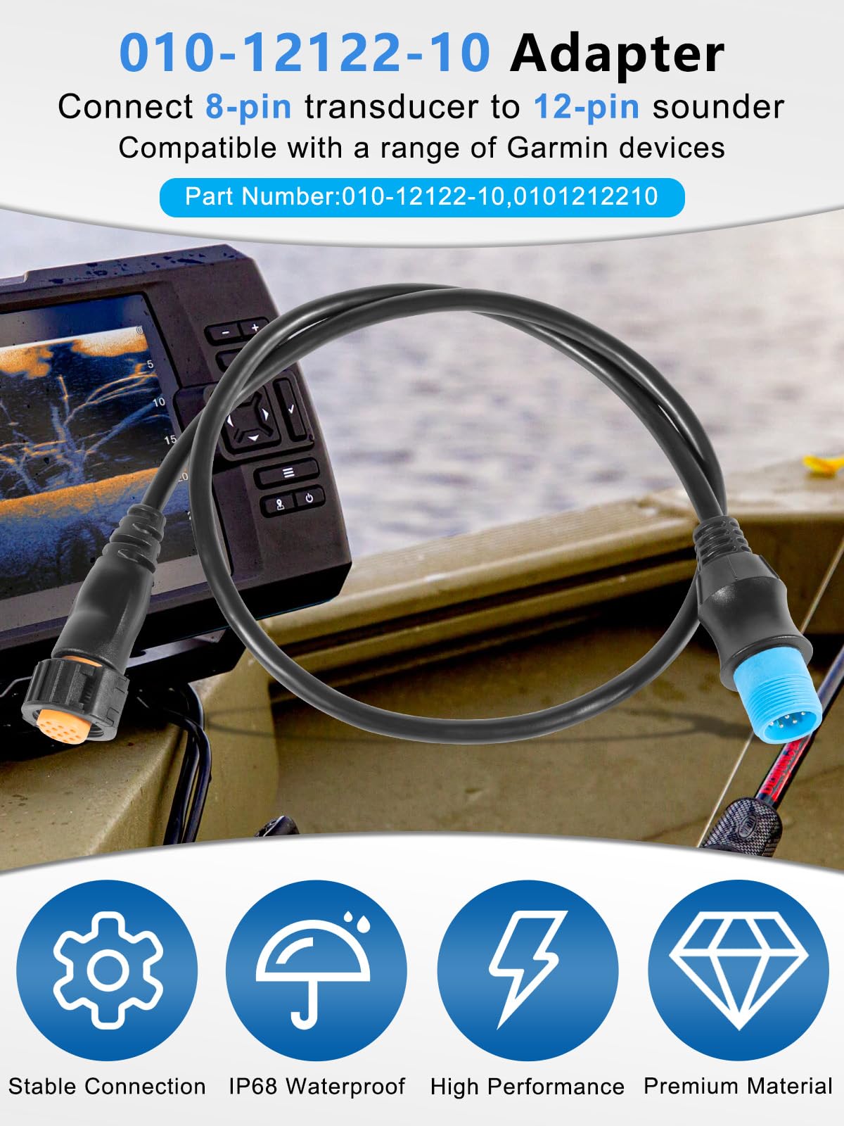 Yourour 010 12122 10 Adapter, 8 Pin Transducer To 12 Pin Sounder Adapter Cable Xid Compatible With Garmin Airmar, Echomap Chrip,